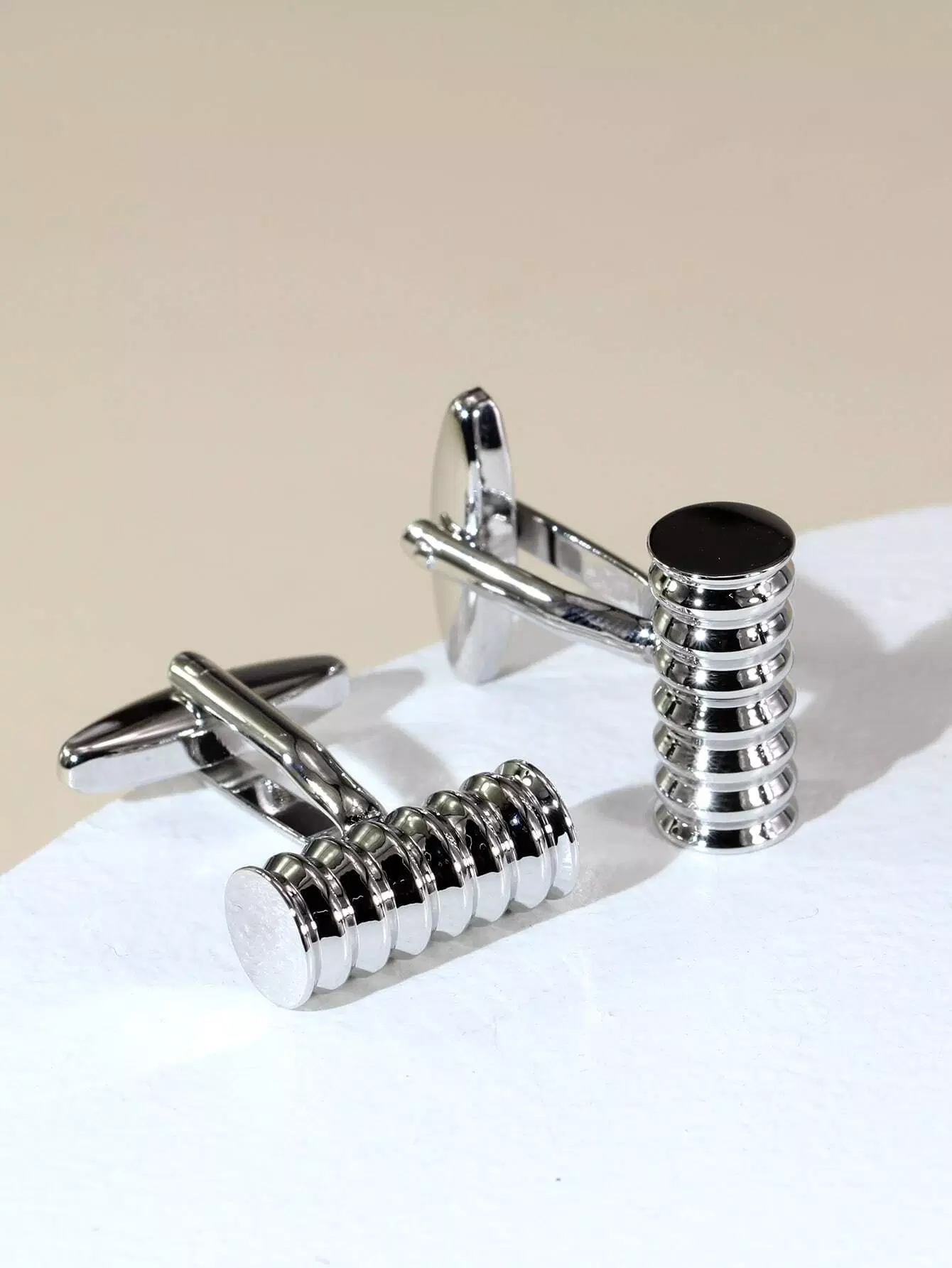 1pair Men Textured Metal Cufflinks - Image 3