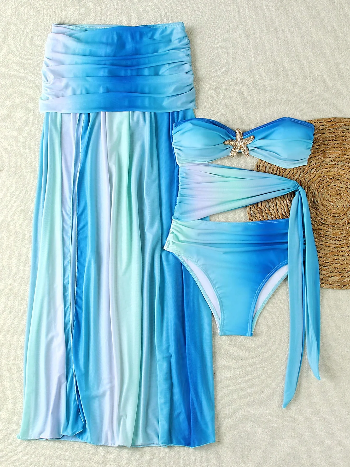 2pcs/Set Sexy Gradient Color Hollow-Out Bandeau Women Bikini Swimsuit - Image 3