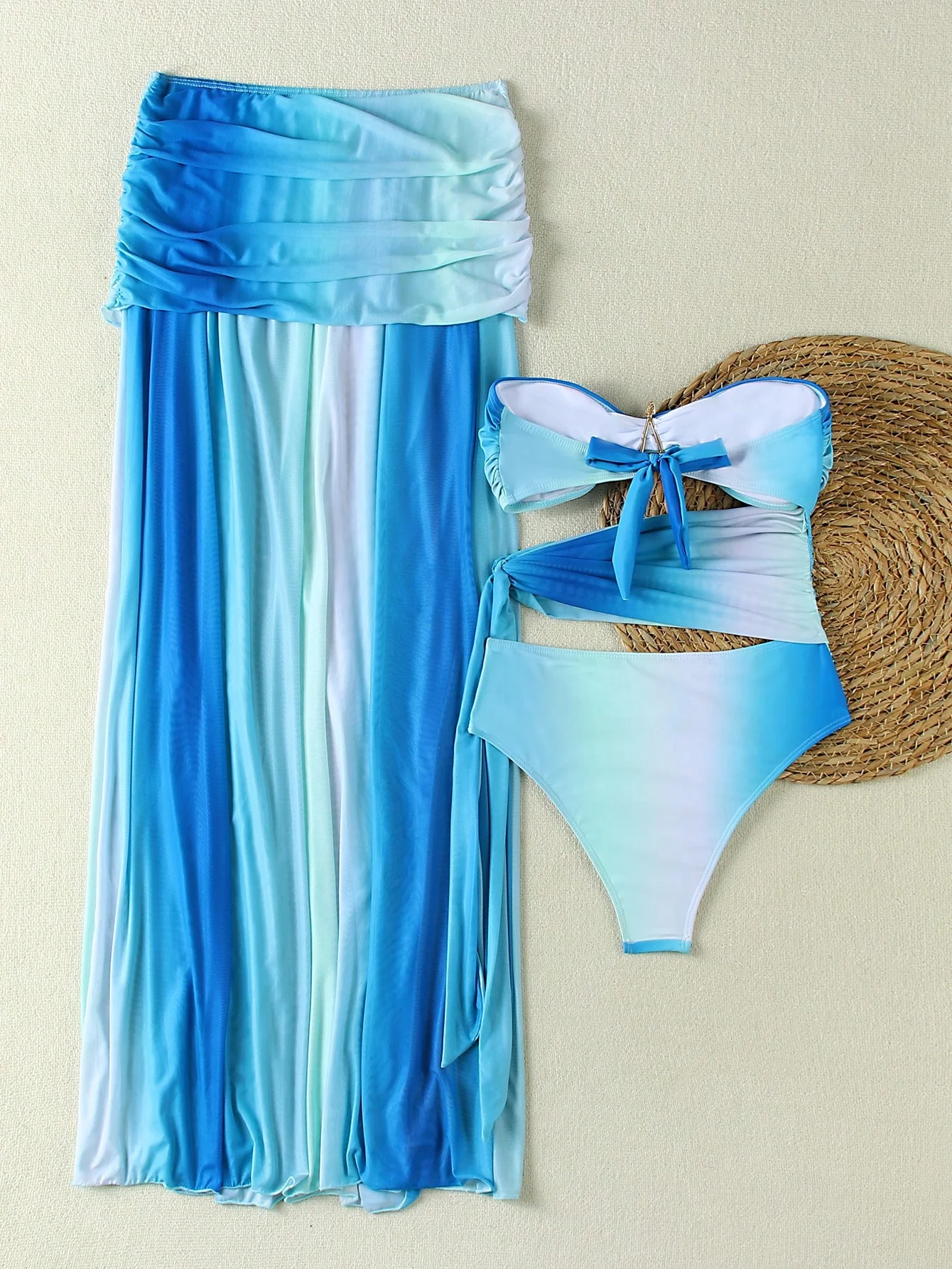 2pcs/Set Sexy Gradient Color Hollow-Out Bandeau Women Bikini Swimsuit - Image 4