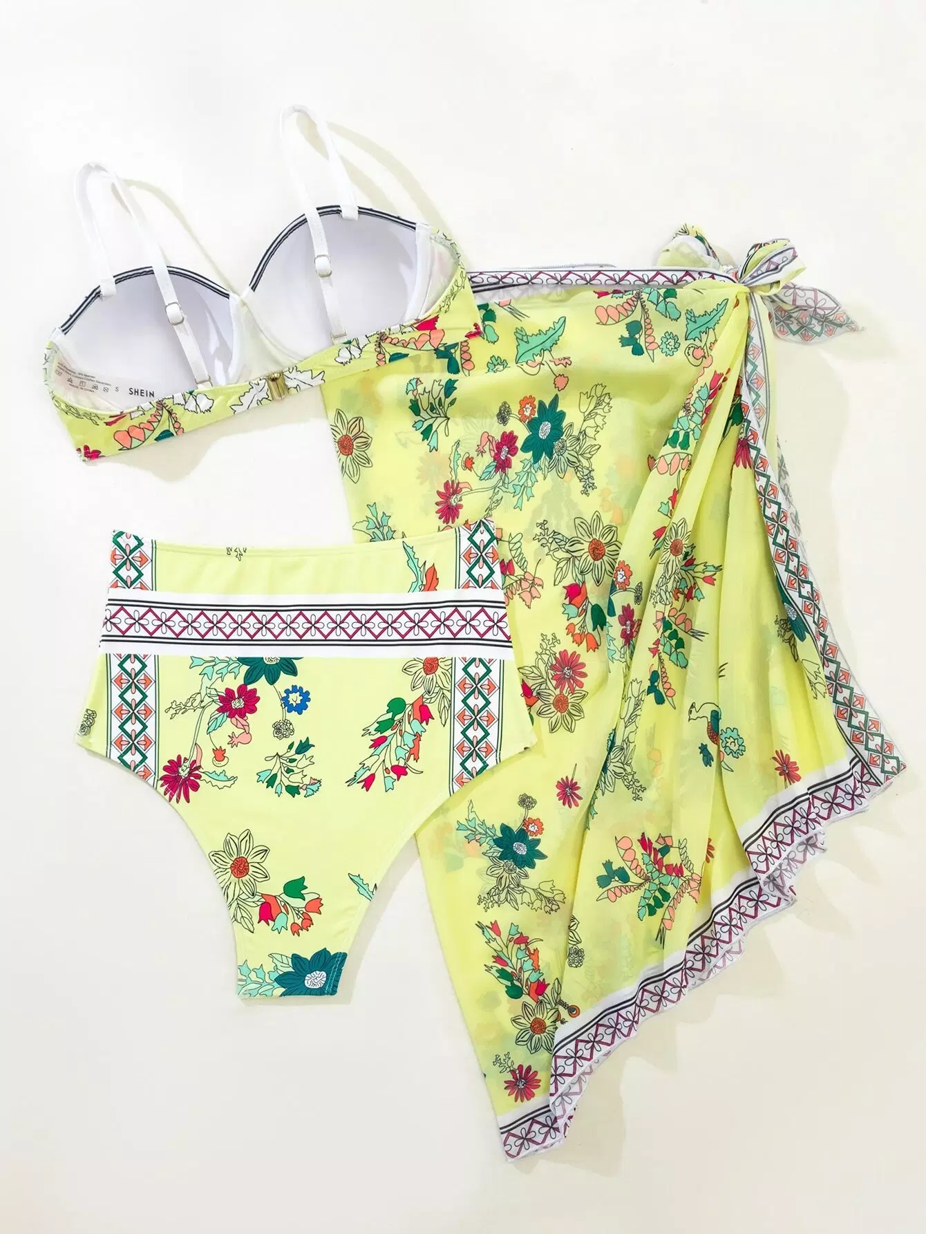 3pack Floral Push Up Bikini Swimsuit & Beach Skirt - Image 3