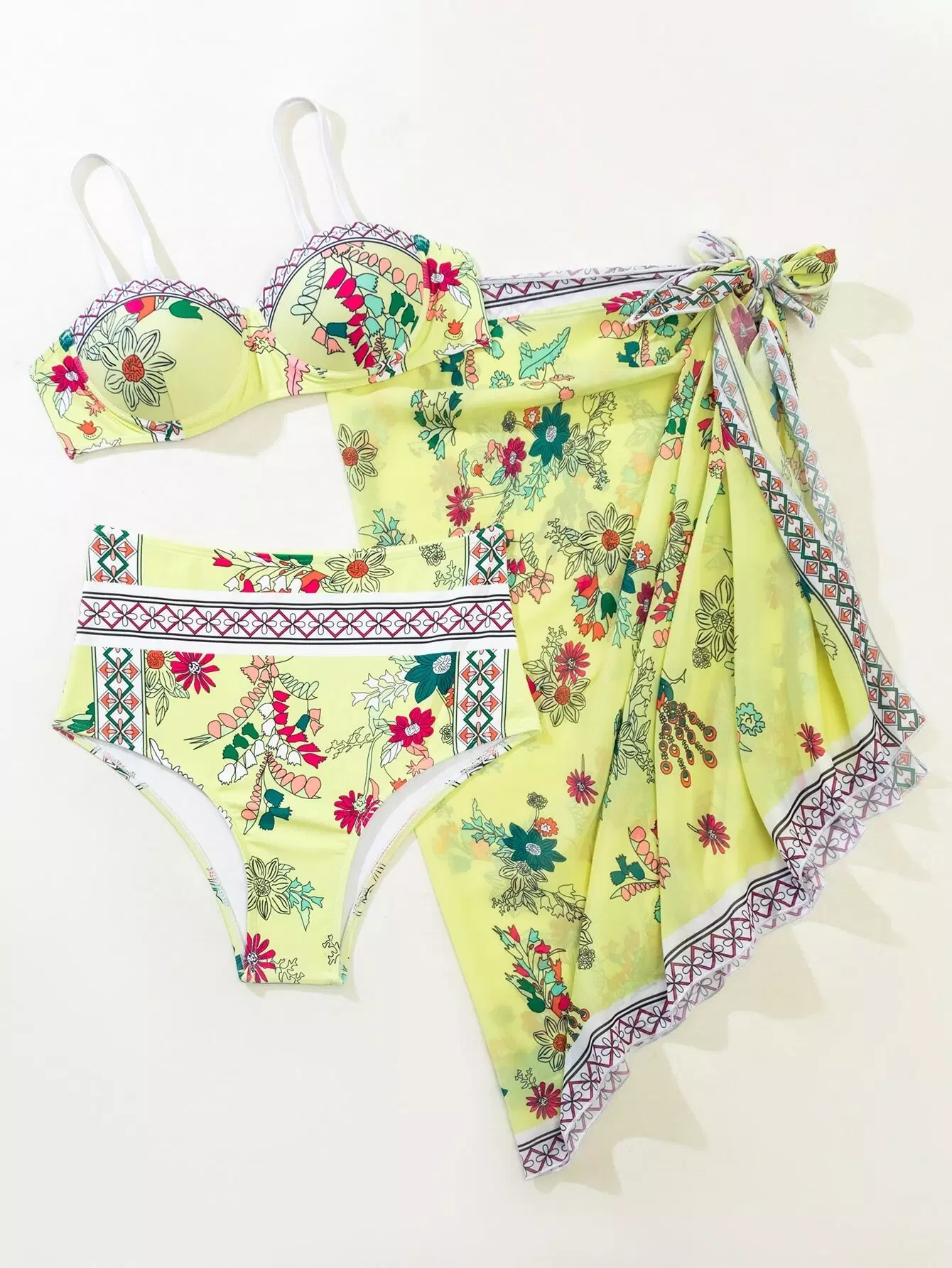 3pack Floral Push Up Bikini Swimsuit & Beach Skirt - Image 8