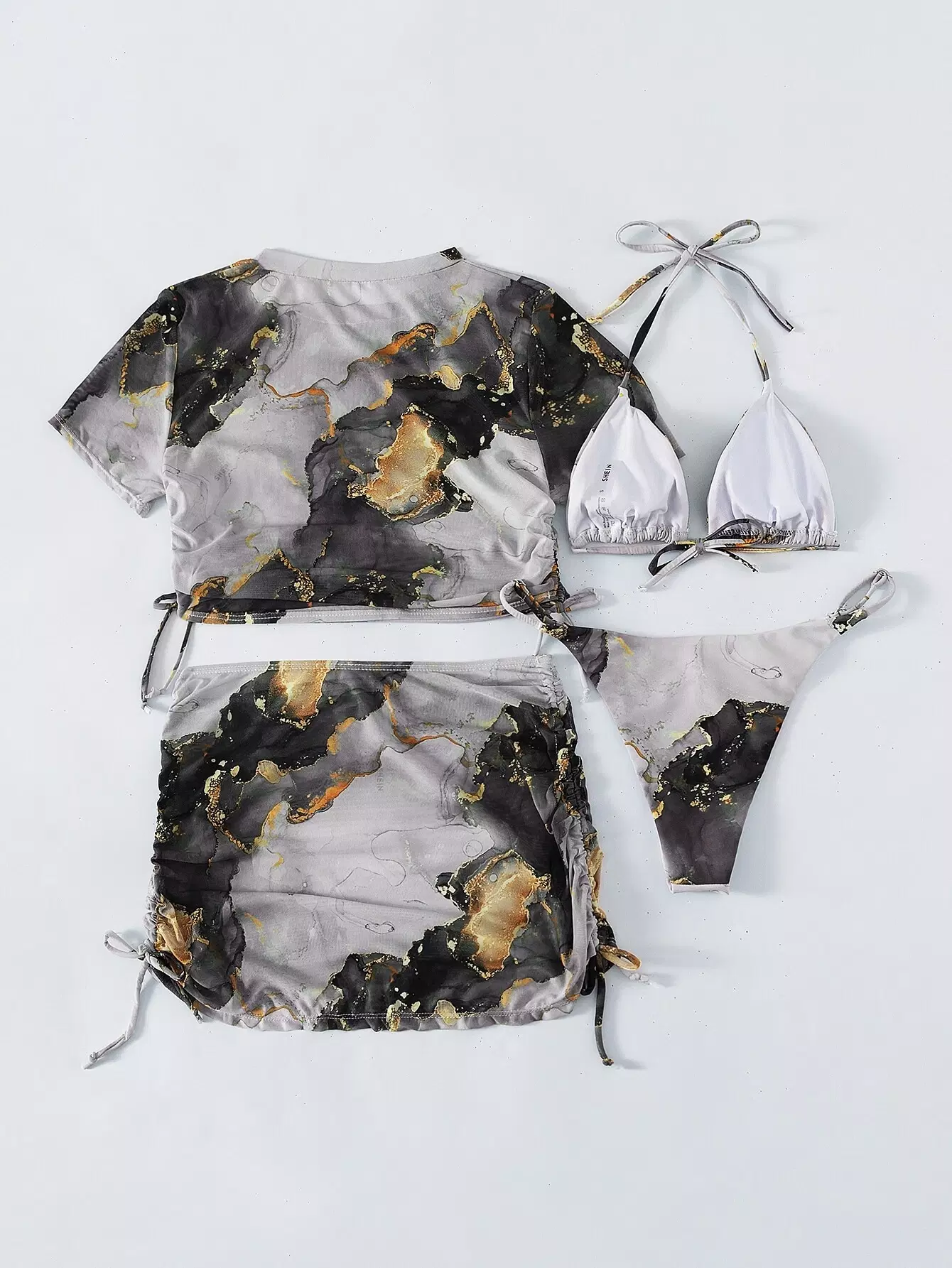 4pack Marble Print Bikini Swimsuit & Cover Up Set - Image 3