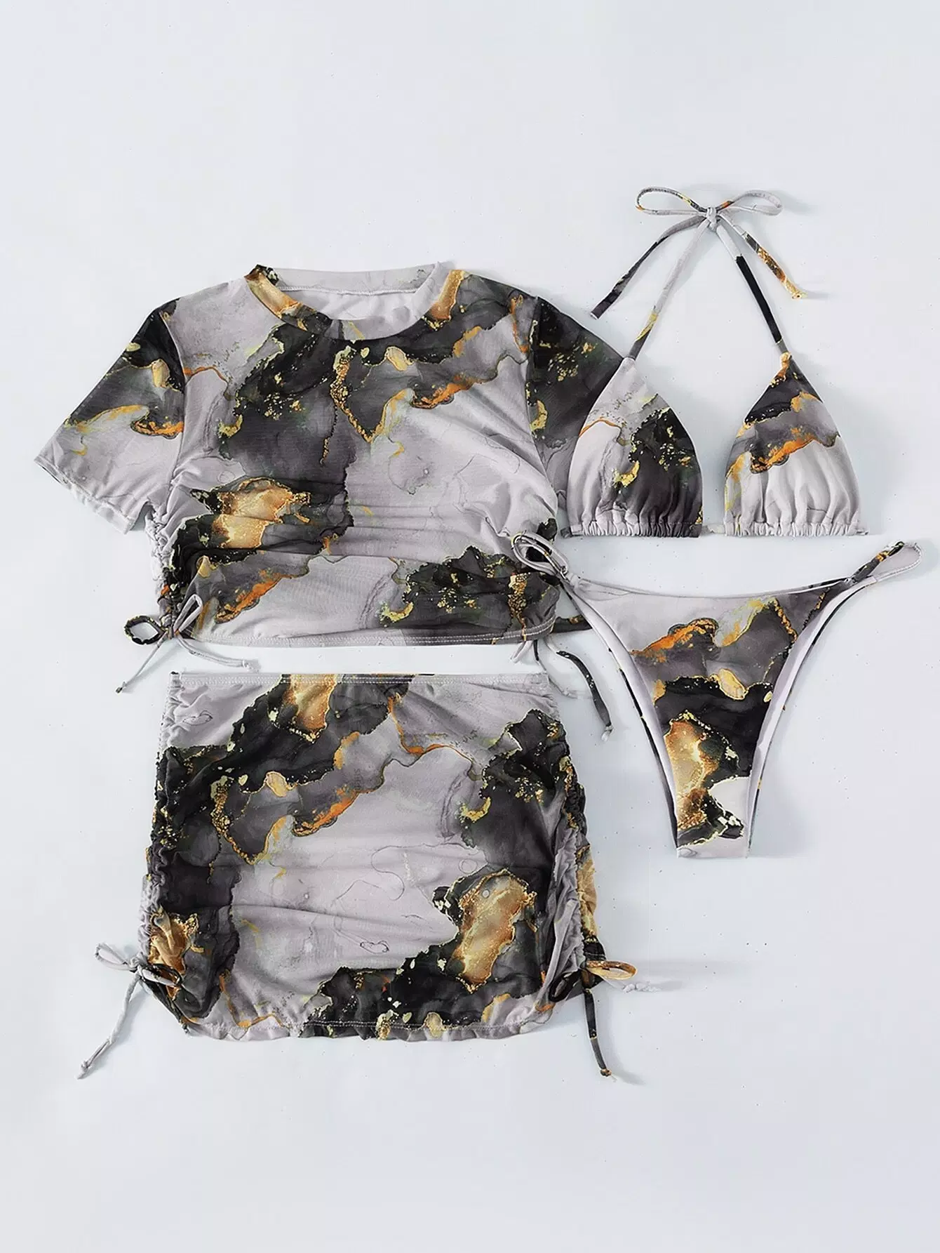 4pack Marble Print Bikini Swimsuit & Cover Up Set - Image 6