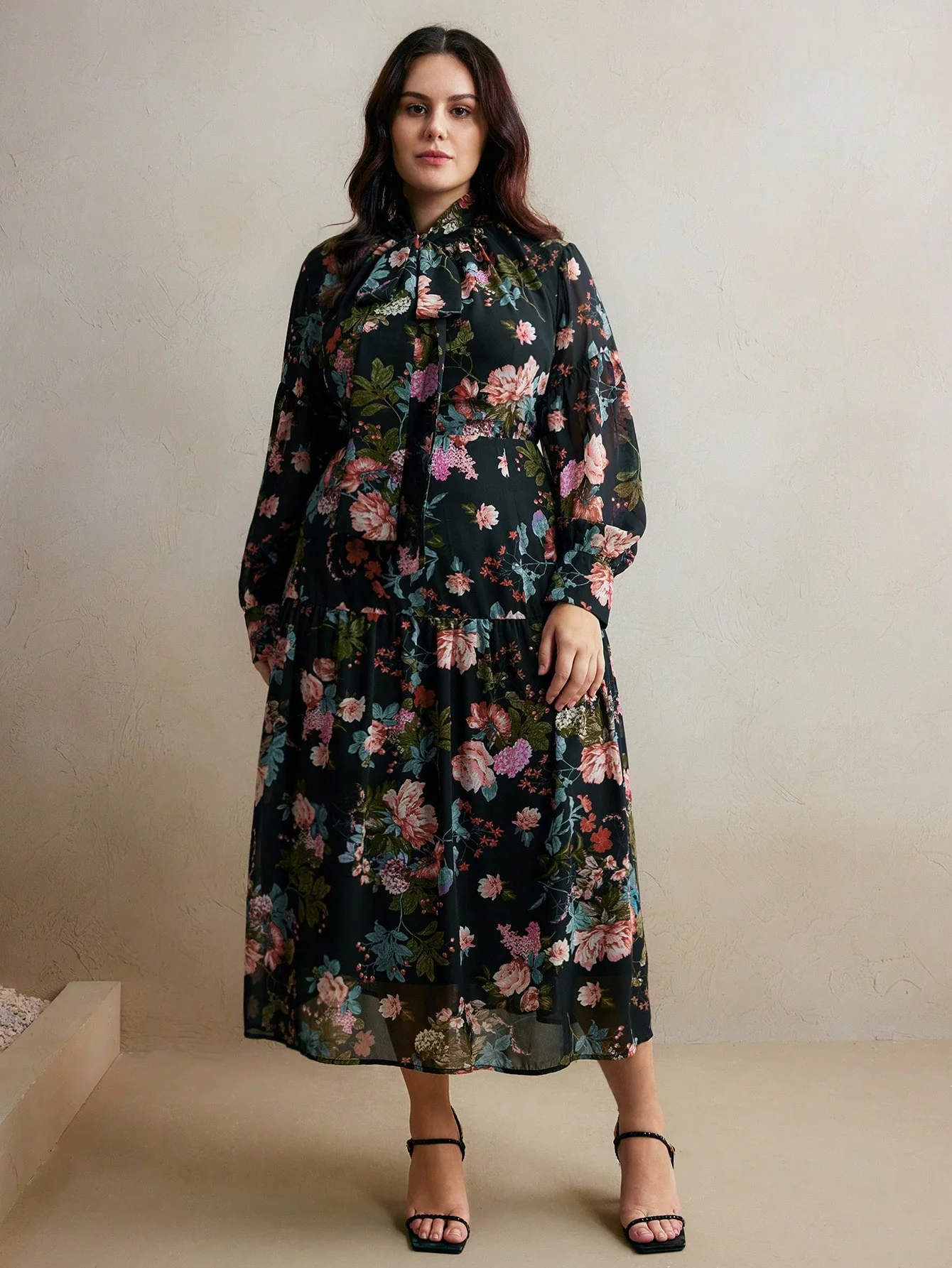Anewsta Anewsta Women's Autumn Elegant Style Floral Print Plus Size Dress - Image 3