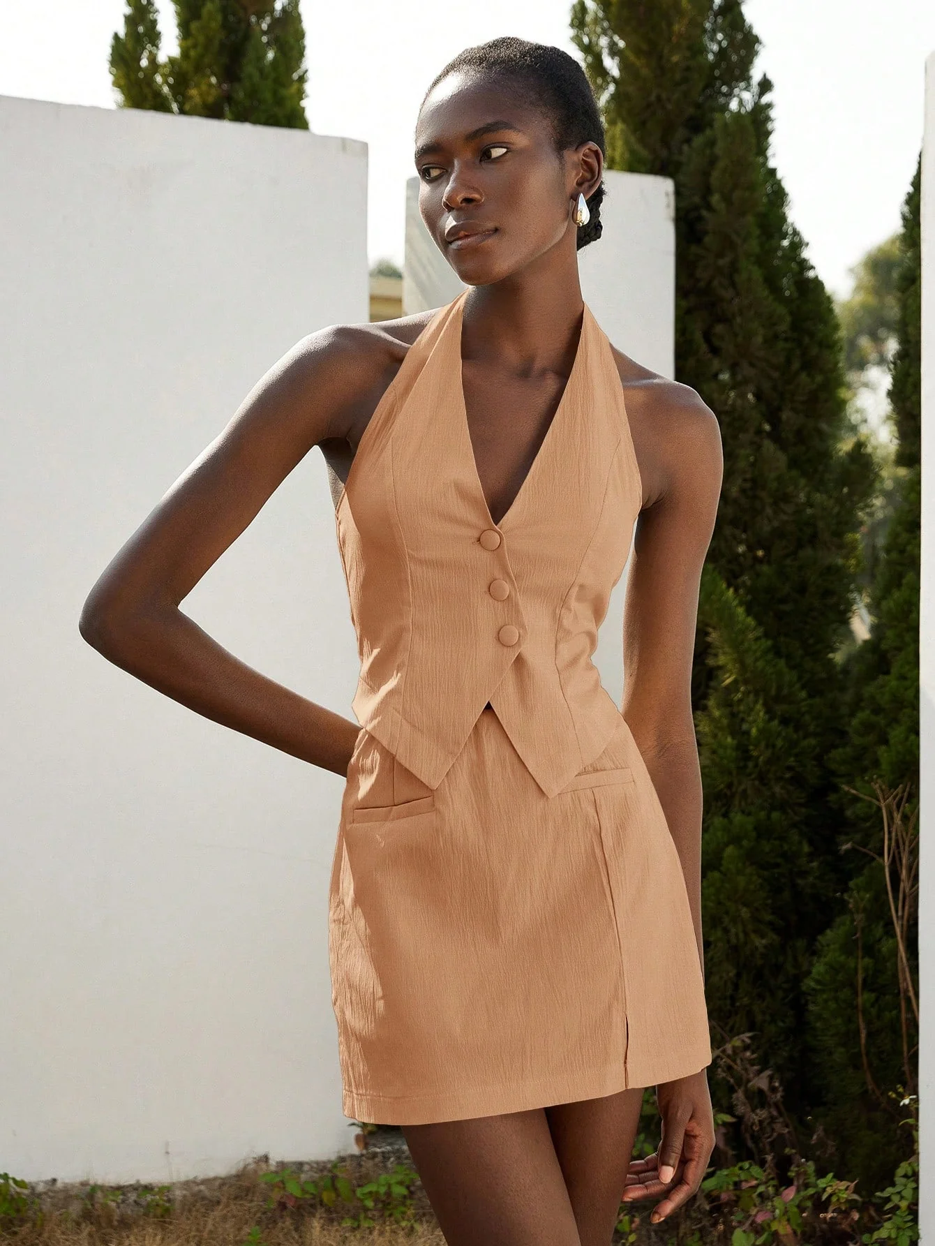 Aveloria Modichic 2pcs Women Set: Casual Lapel Front Opening Vest And Fitted Pencil Skirt - Image 5