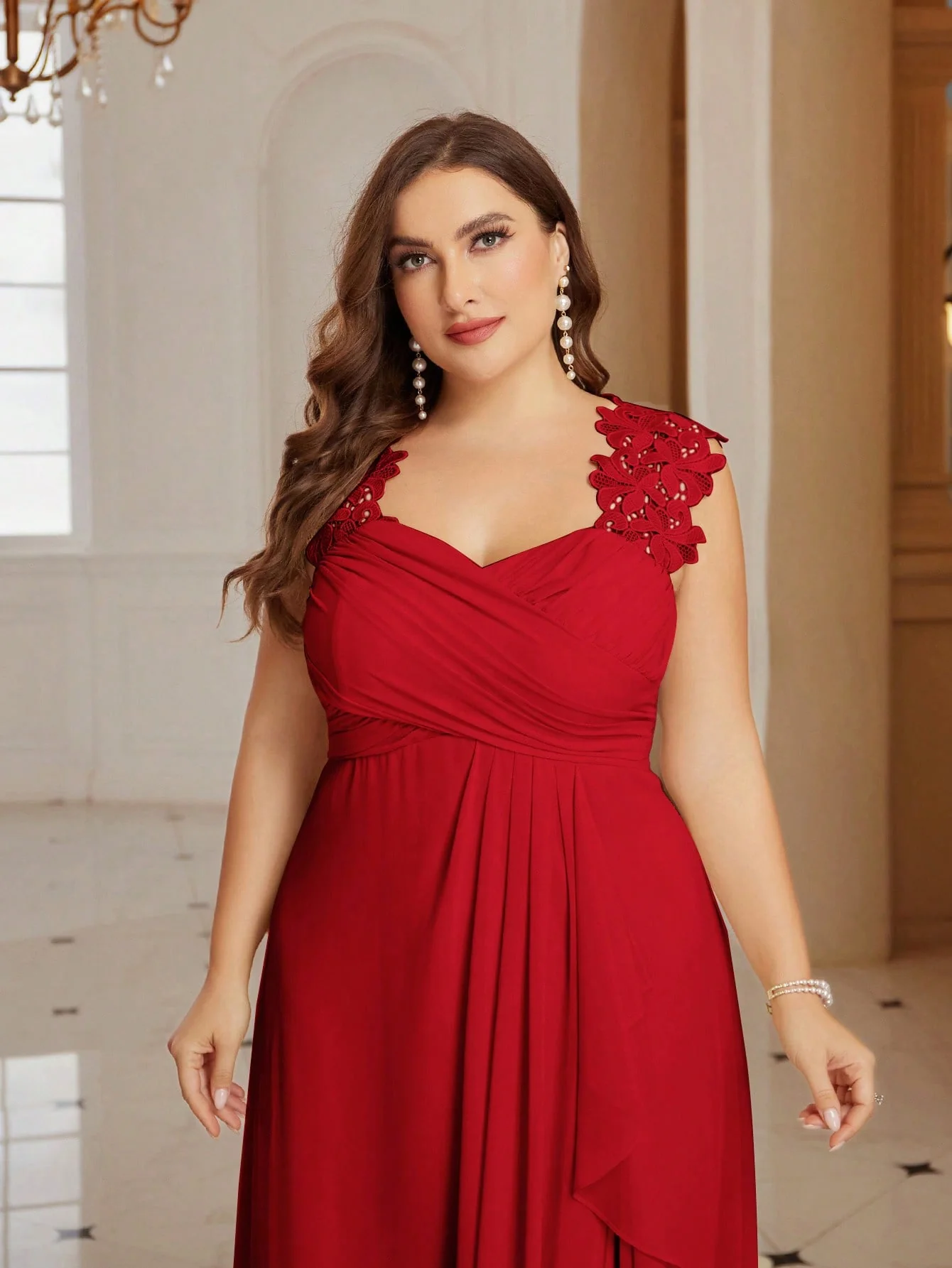 Belle Plus Size Solid Color Women's Draped Split Formal Evening Party Dress - Image 7
