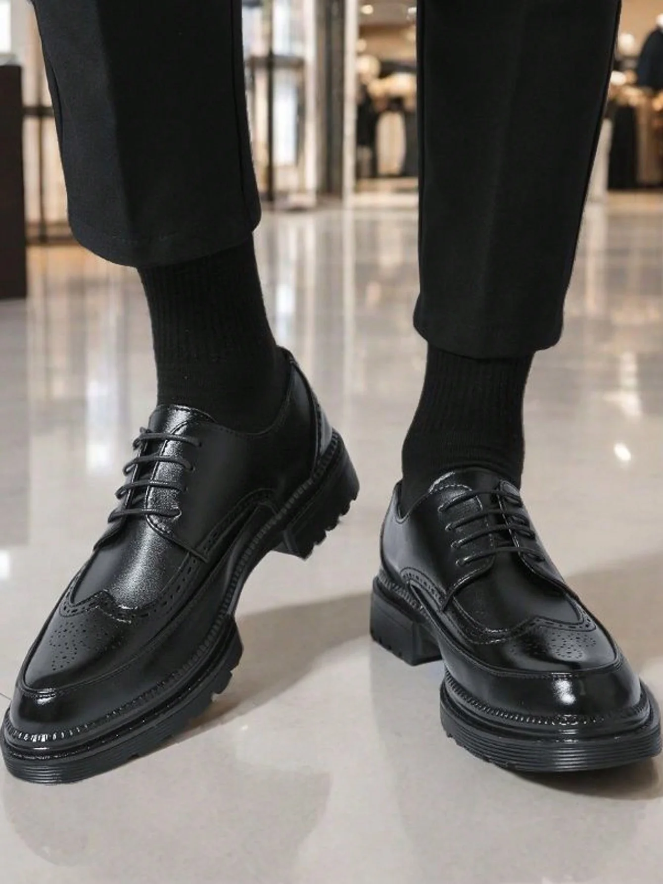 Black Wingtip Brogue Leather Formal Dress Oxfords Shoes For Men - Image 4