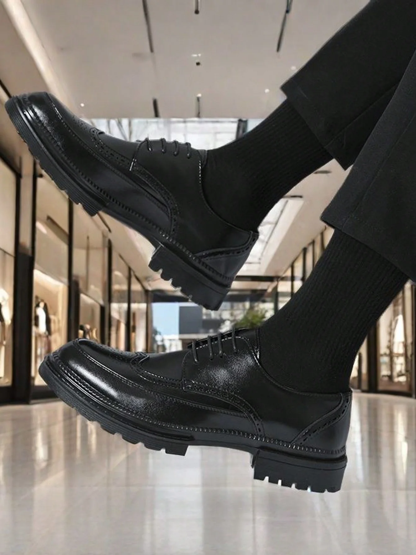 Black Wingtip Brogue Leather Formal Dress Oxfords Shoes For Men - Image 5