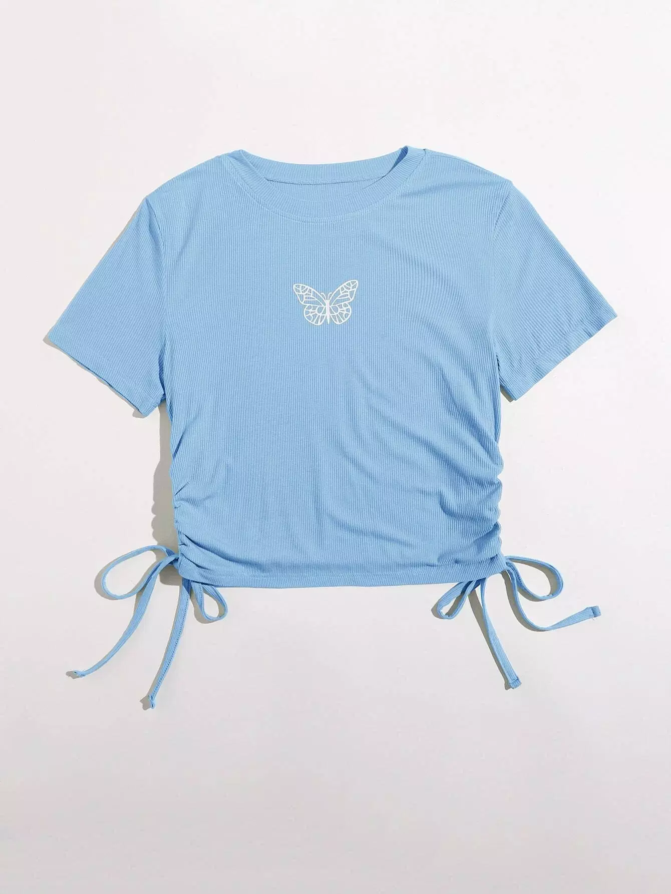 Butterfly Print Drawstring Side Tee - Image 3