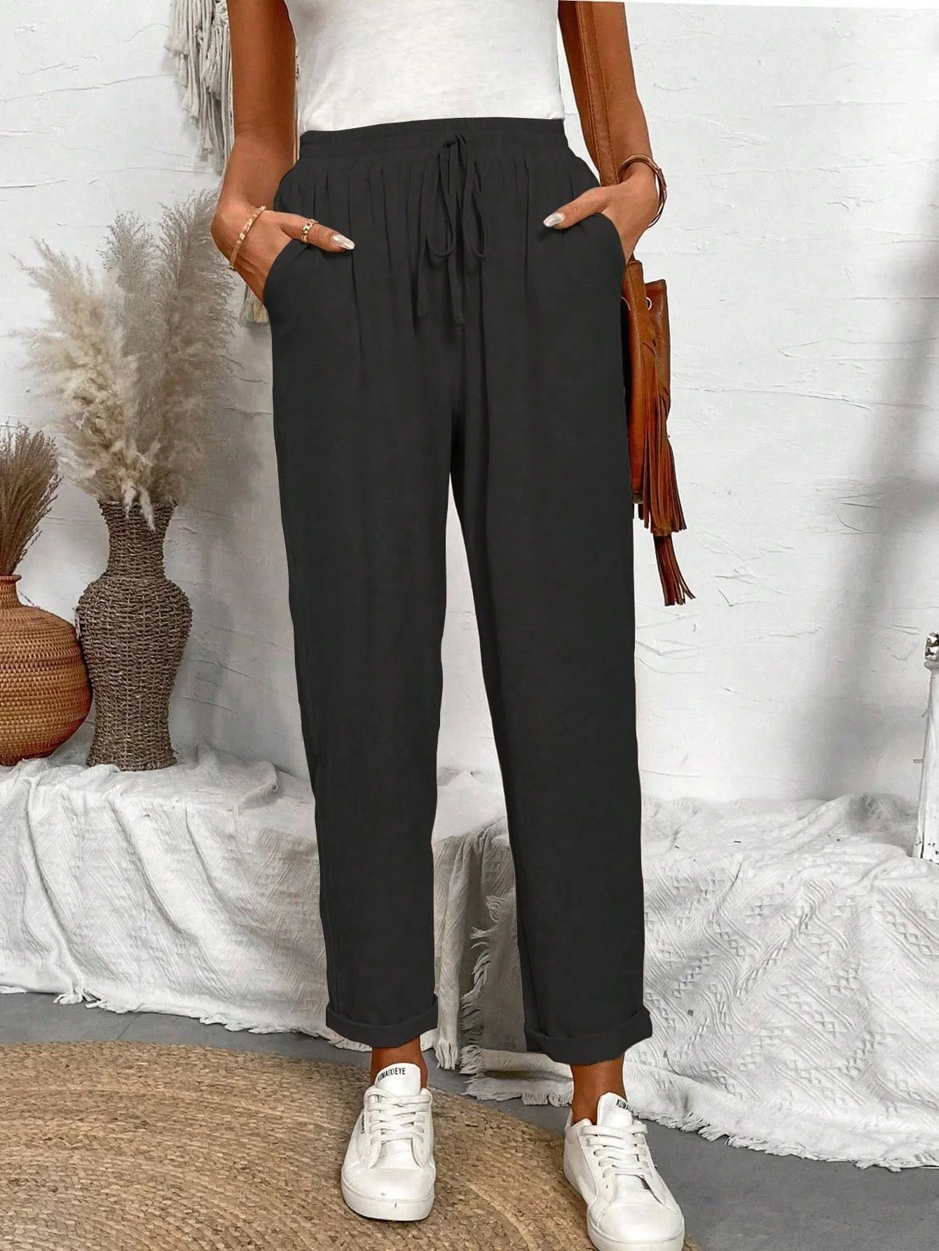 Chiquease Women Wide-Legged Casual Pants With Waist Tie And Elastic Cuffs - Image 3