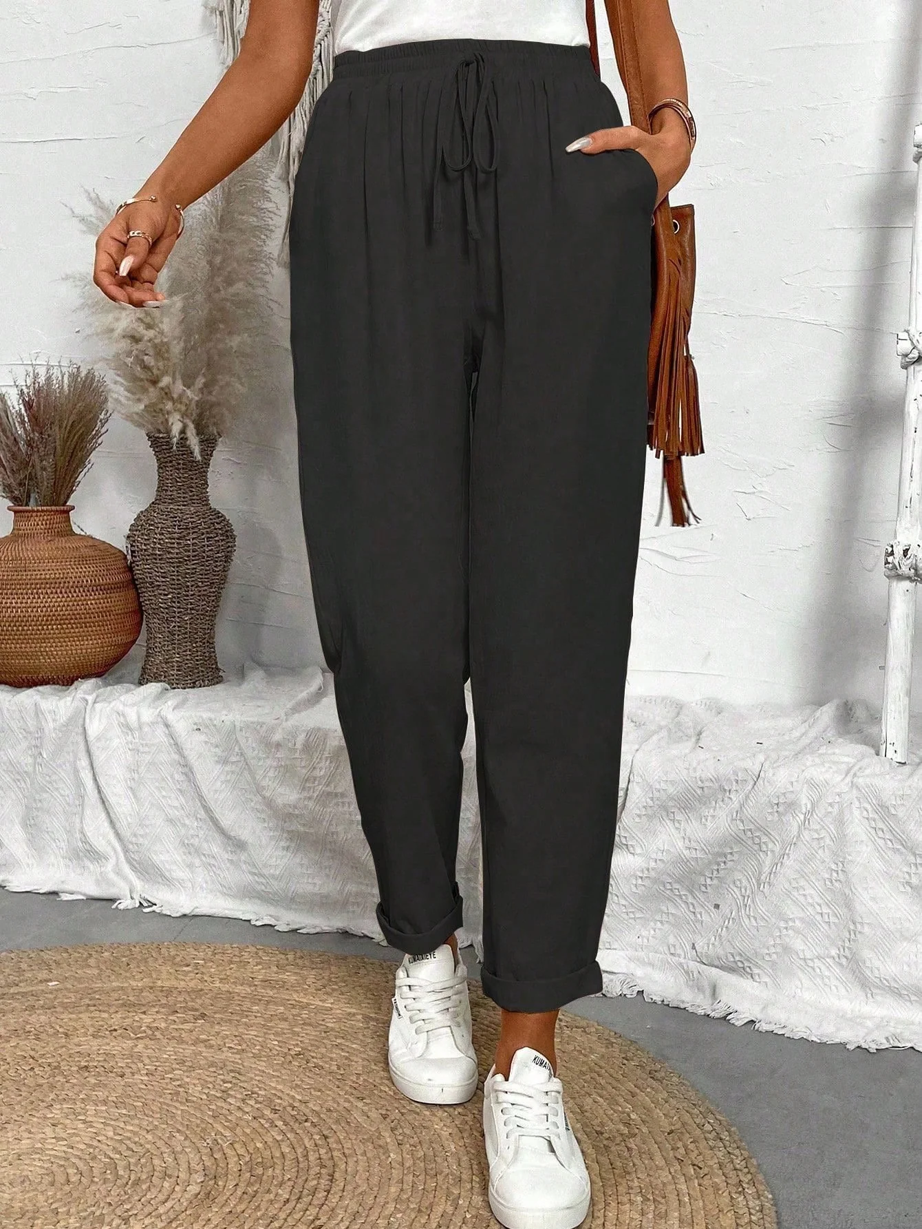 Chiquease Women Wide-Legged Casual Pants With Waist Tie And Elastic Cuffs - Image 4