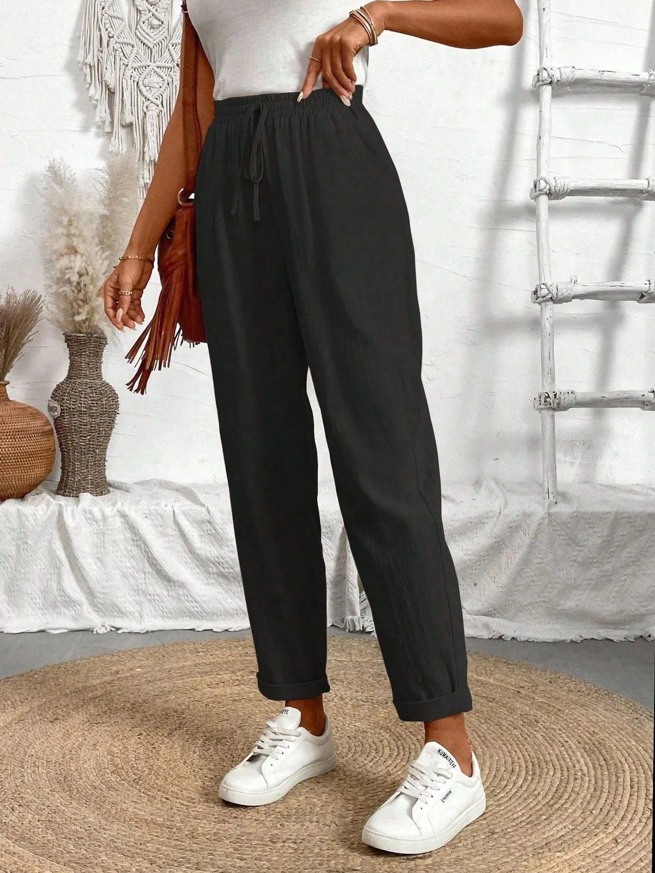 Chiquease Women Wide-Legged Casual Pants With Waist Tie And Elastic Cuffs - Image 5