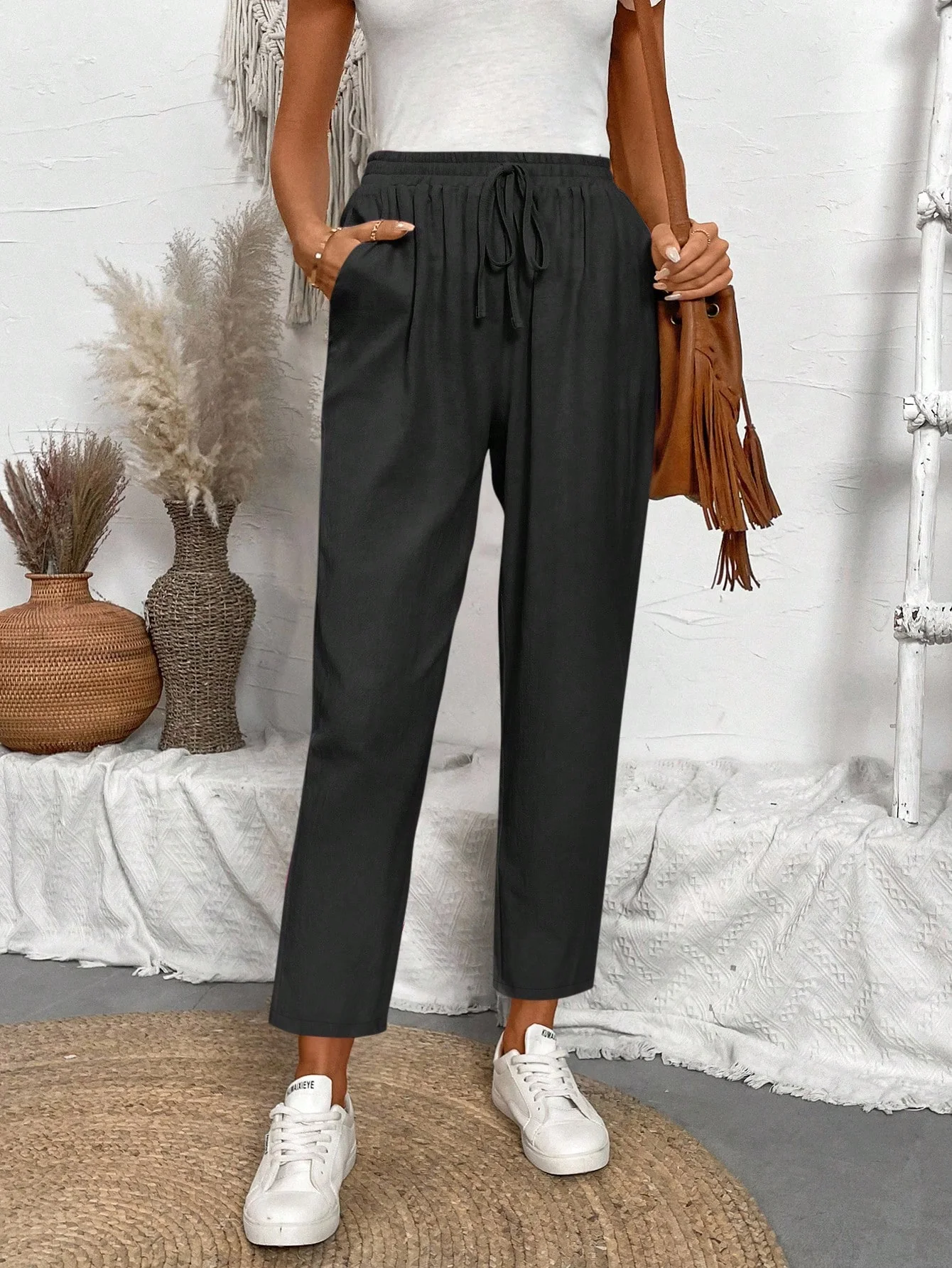 Chiquease Women Wide-Legged Casual Pants With Waist Tie And Elastic Cuffs - Image 7