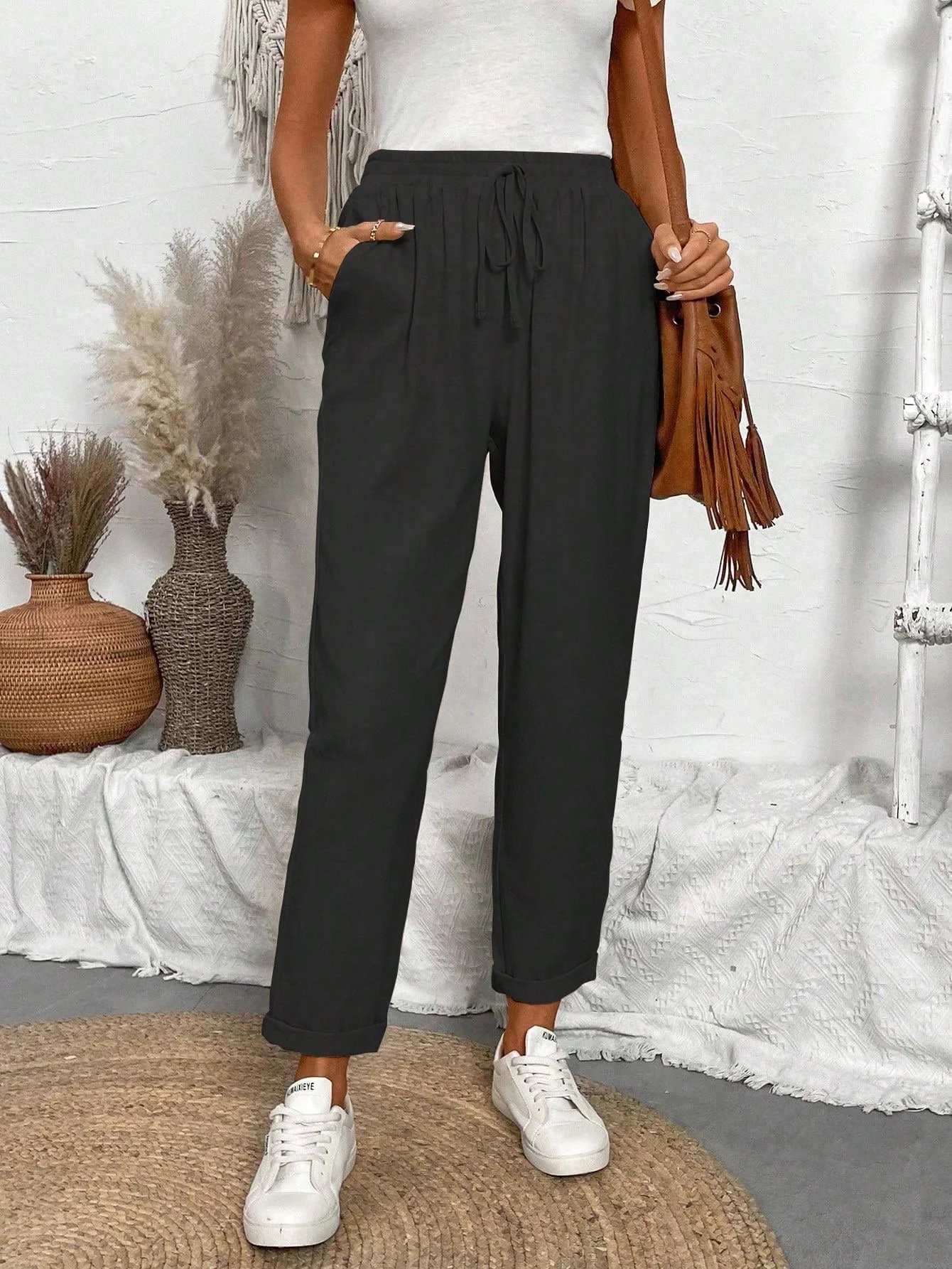 Chiquease Women Wide-Legged Casual Pants With Waist Tie And Elastic Cuffs - Image 8