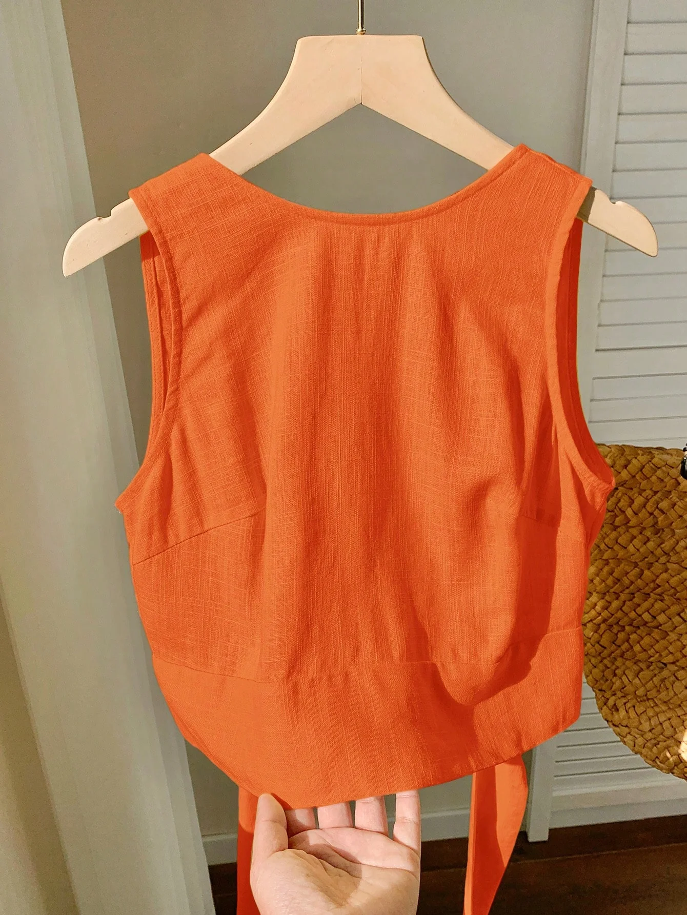 Comfortcana Summer Light Pink & Orange Women's Linen Backless Tie Casual Vacation Tank Top - Image 5