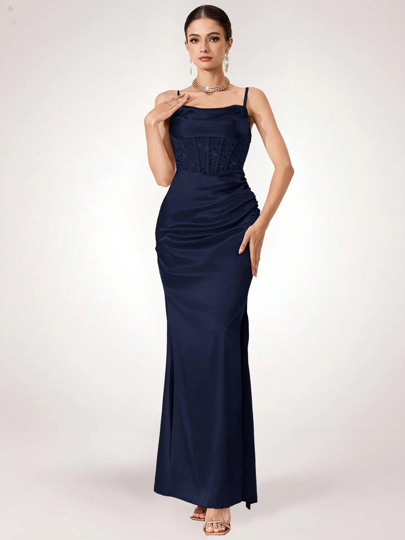 Coutiva Women's Sleeveless Rhinestone Mesh Long Evening Gown - Image 5