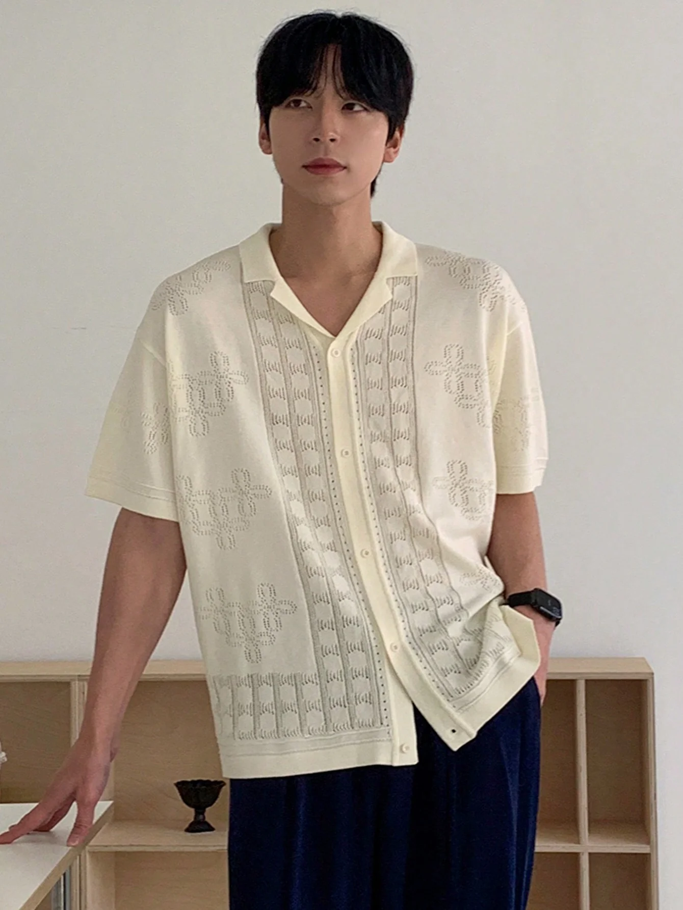DAZY Men's Summer Jacquard Pattern Design Casual Open Front Knit Cardigan - Image 3