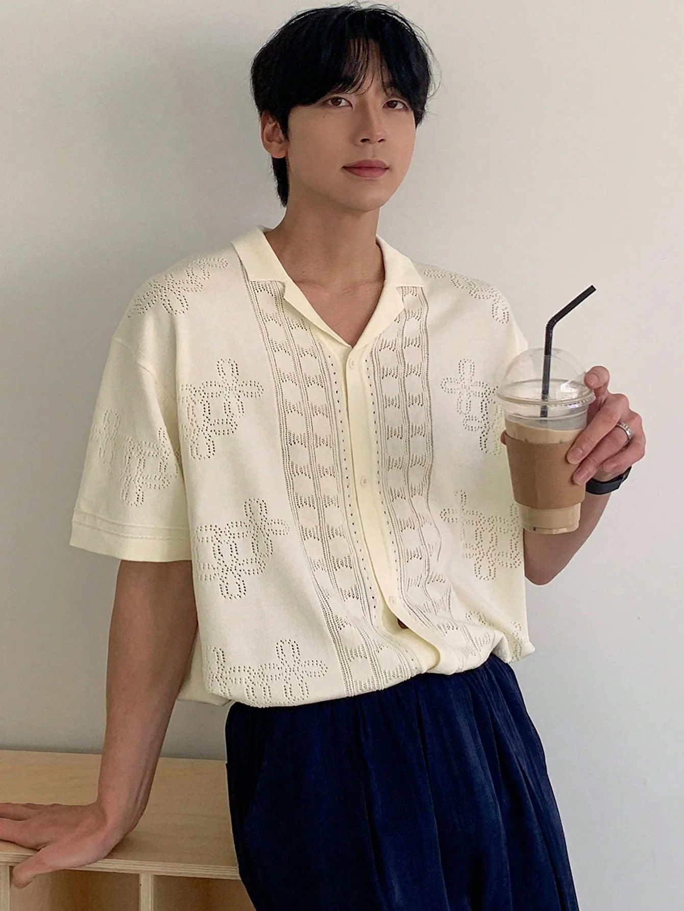 DAZY Men's Summer Jacquard Pattern Design Casual Open Front Knit Cardigan - Image 6