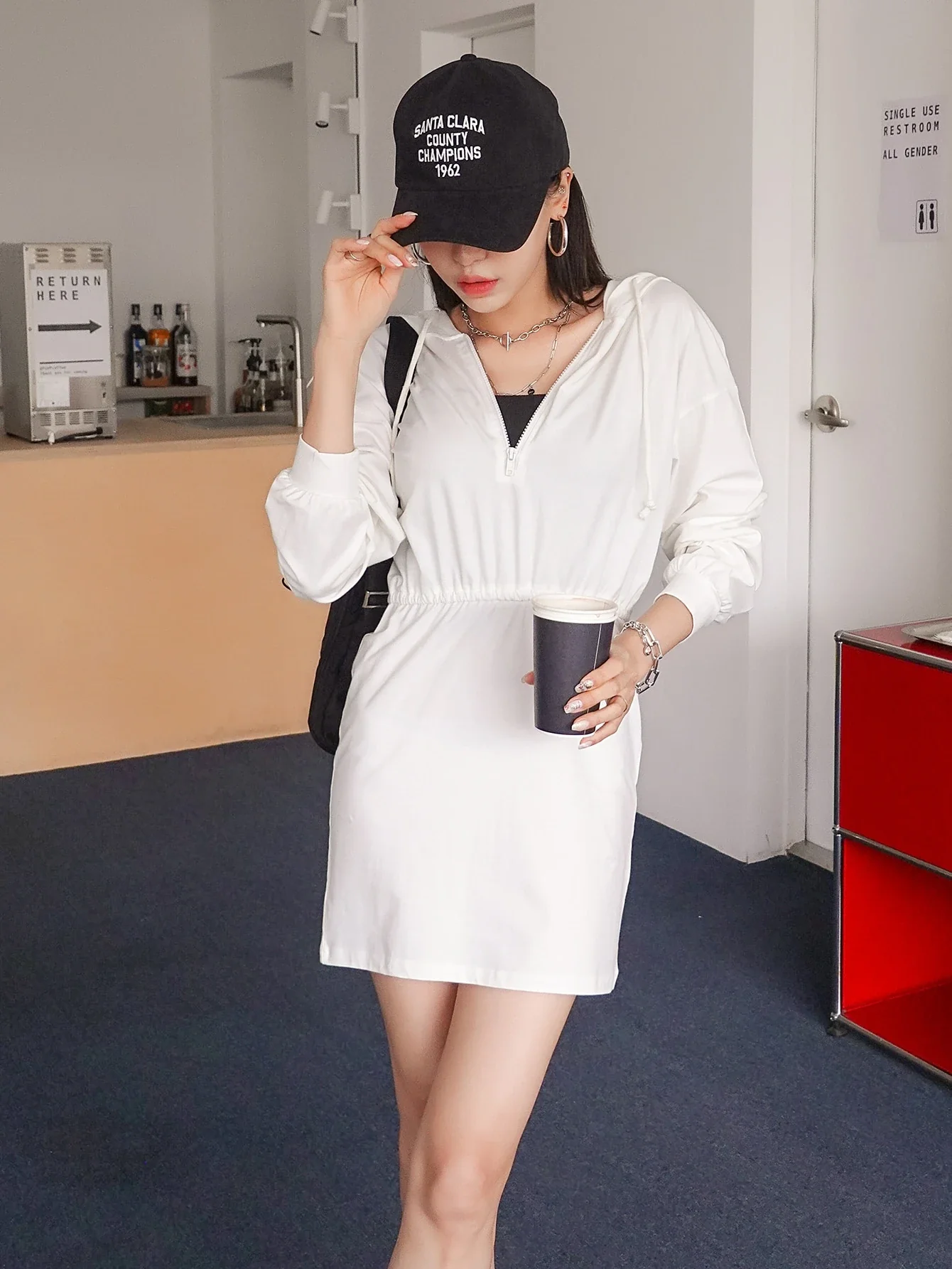 DAZY Zip Front Drawstring Hoodie Dress - Image 5
