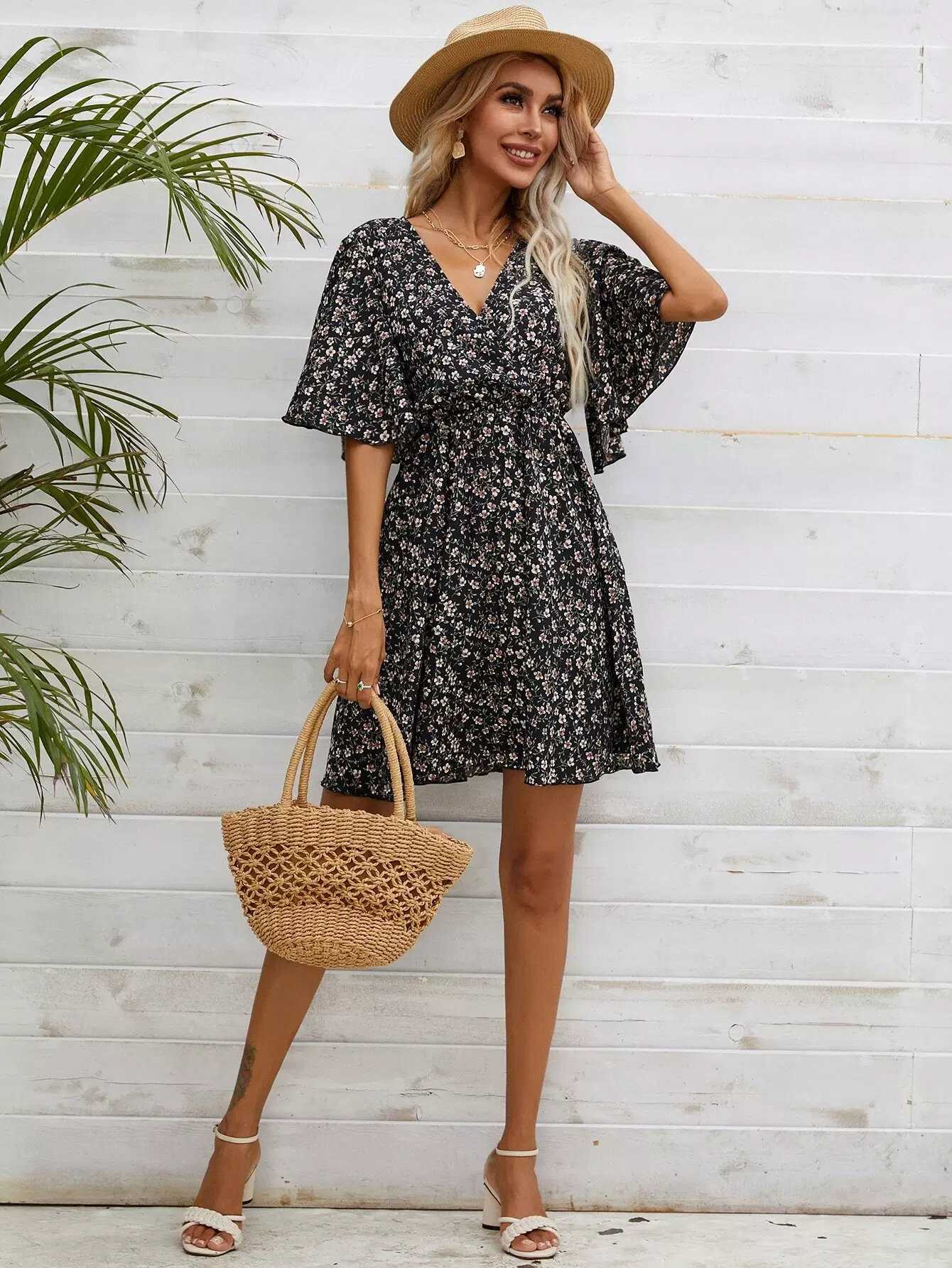 Ditsy Floral Surplice Front Dress - Image 3