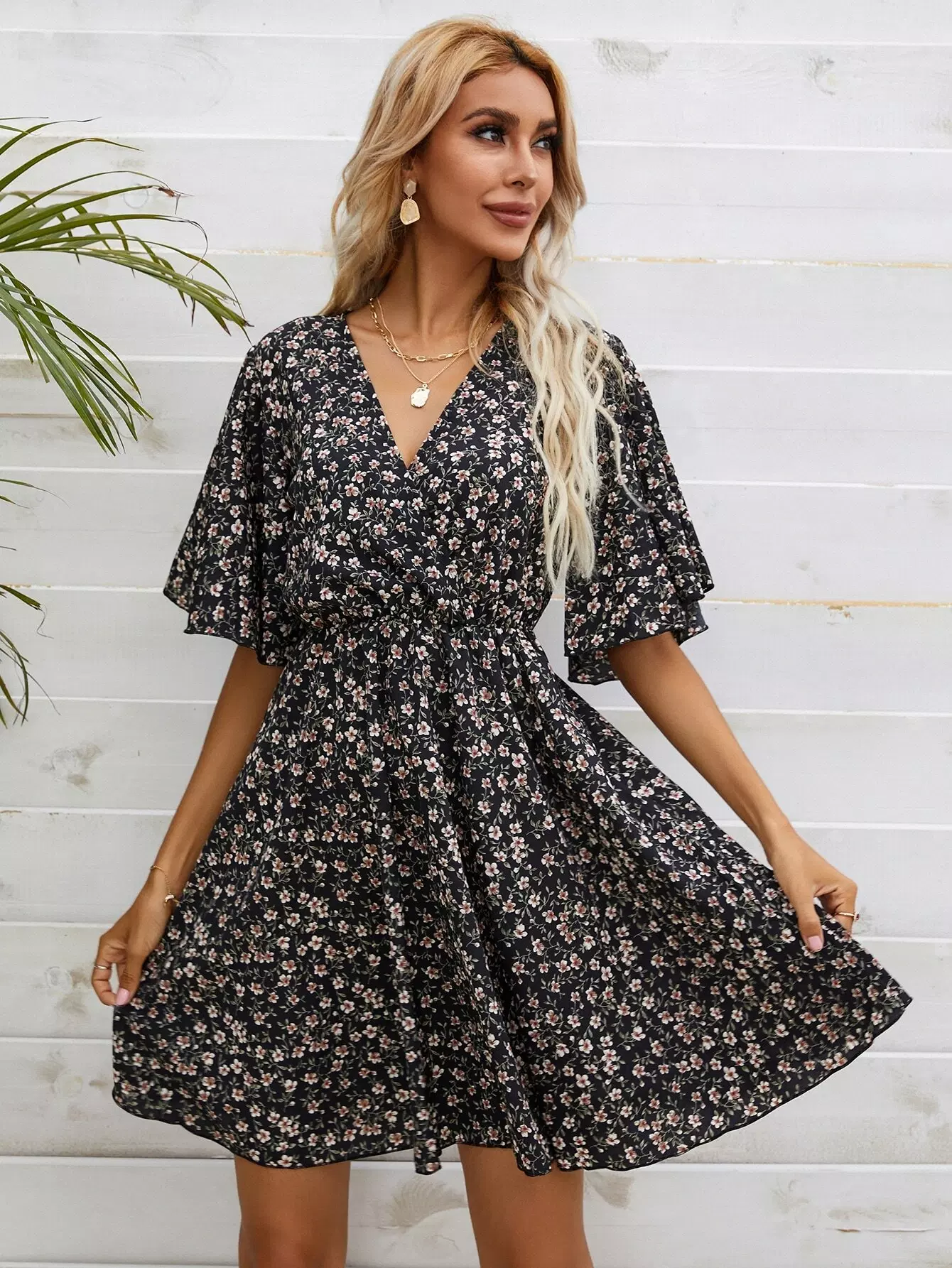 Ditsy Floral Surplice Front Dress - Image 5