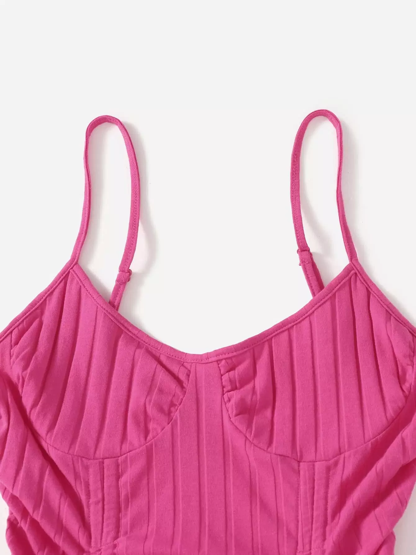 Drawstring Ruched Rib Knit Cami Bodycon Dress - Image 3