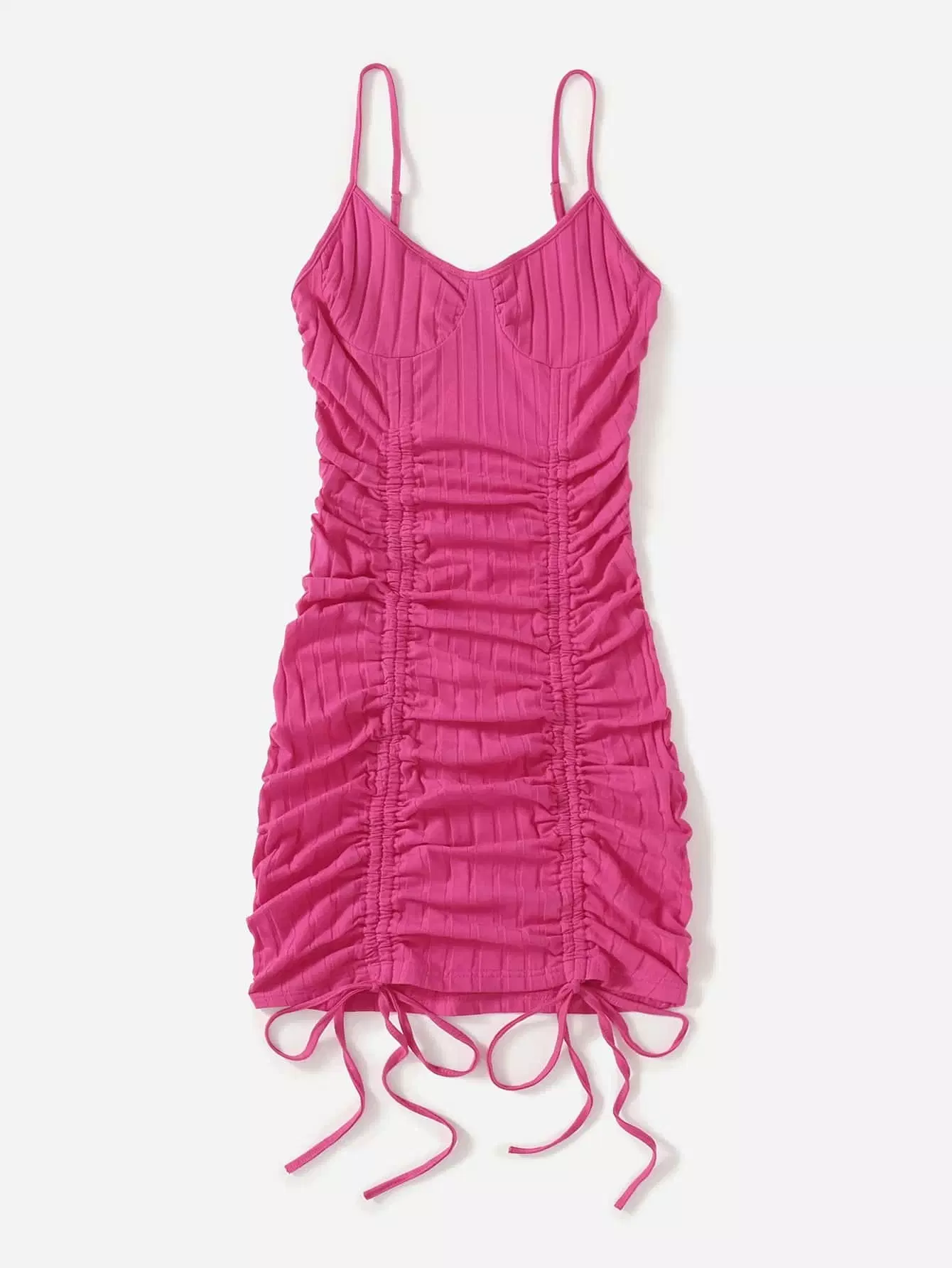 Drawstring Ruched Rib Knit Cami Bodycon Dress - Image 4