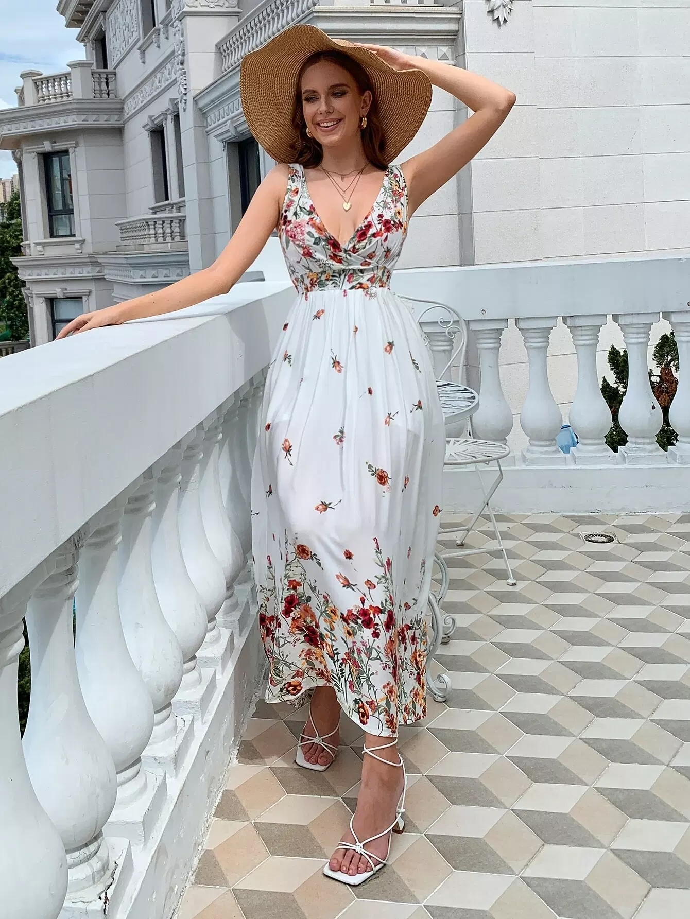 Floral Print Surplice Neck Dress - Image 4