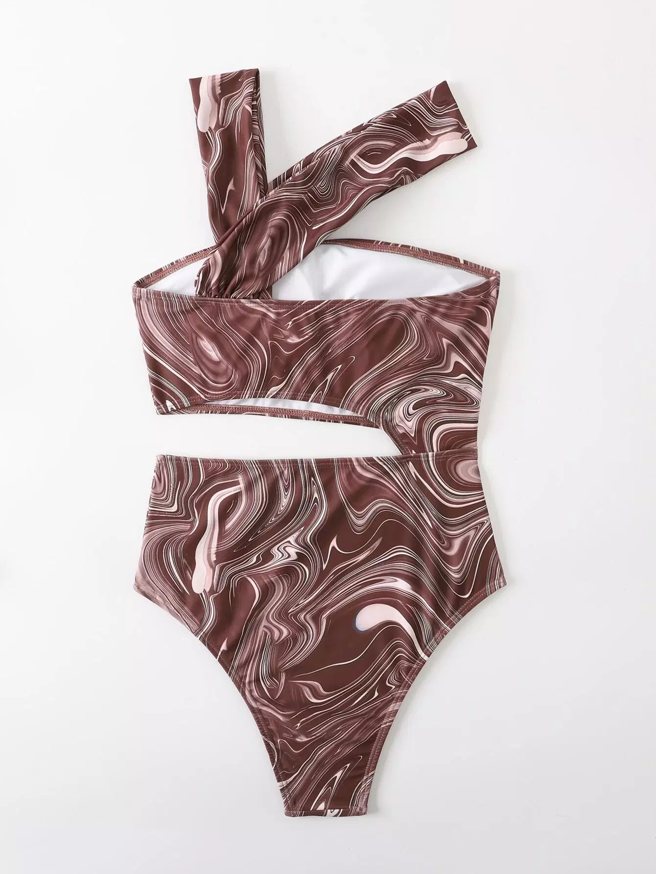 Fluid Pattern Asymmetrical Cut-out One Piece Swimsuit - Image 3