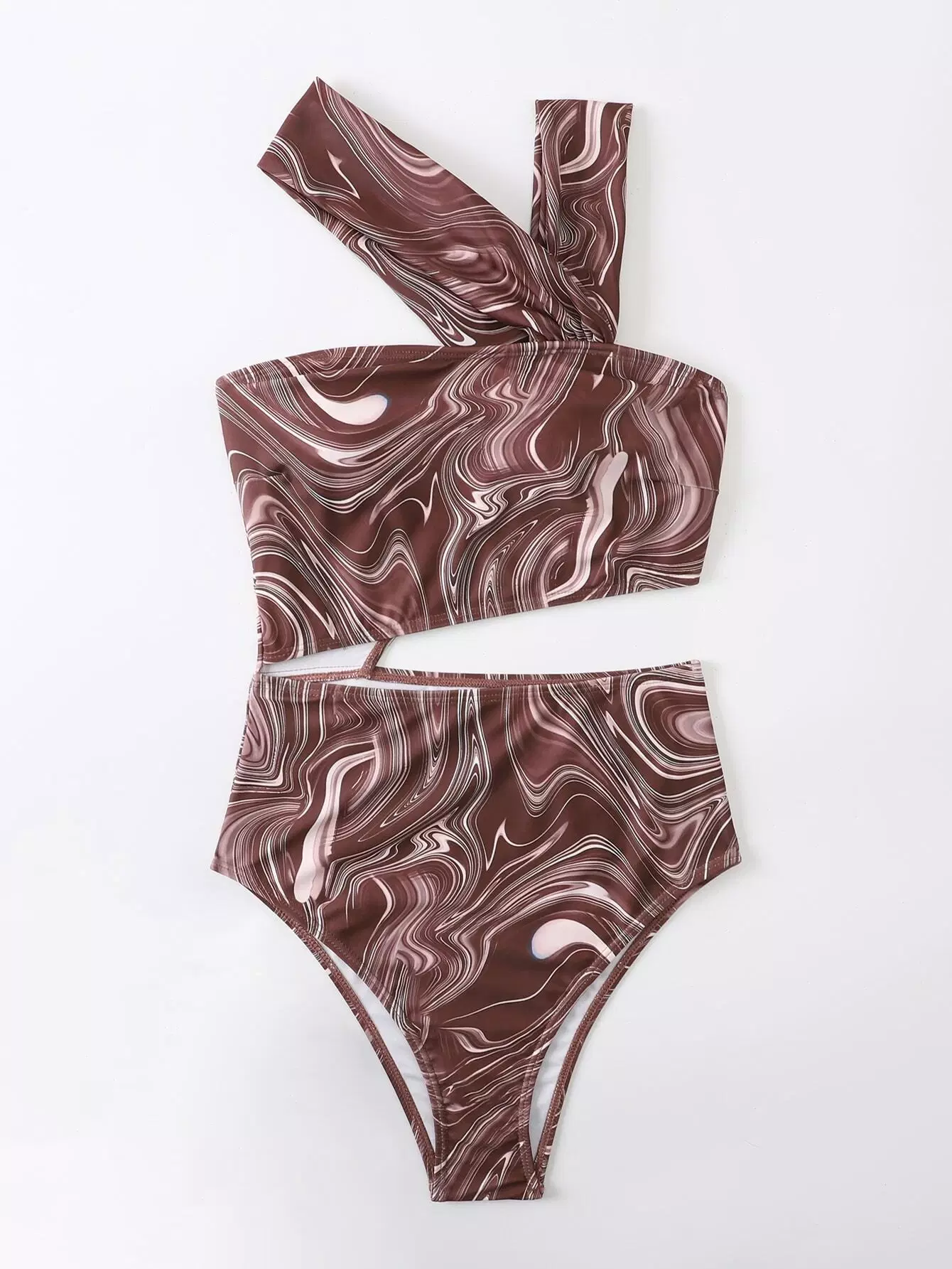 Fluid Pattern Asymmetrical Cut-out One Piece Swimsuit - Image 4