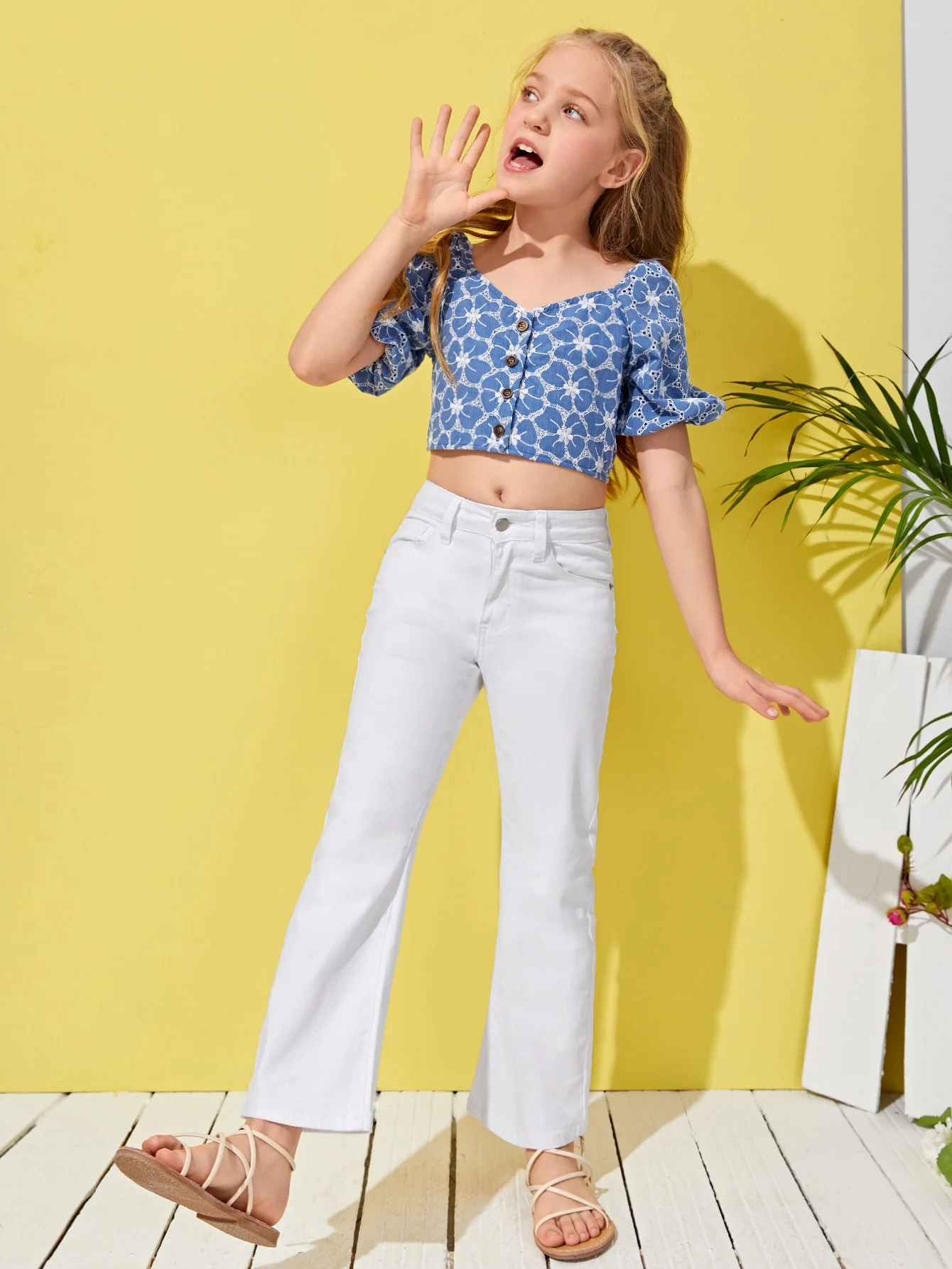 Girls Solid Flare Leg Jeans - Image 3