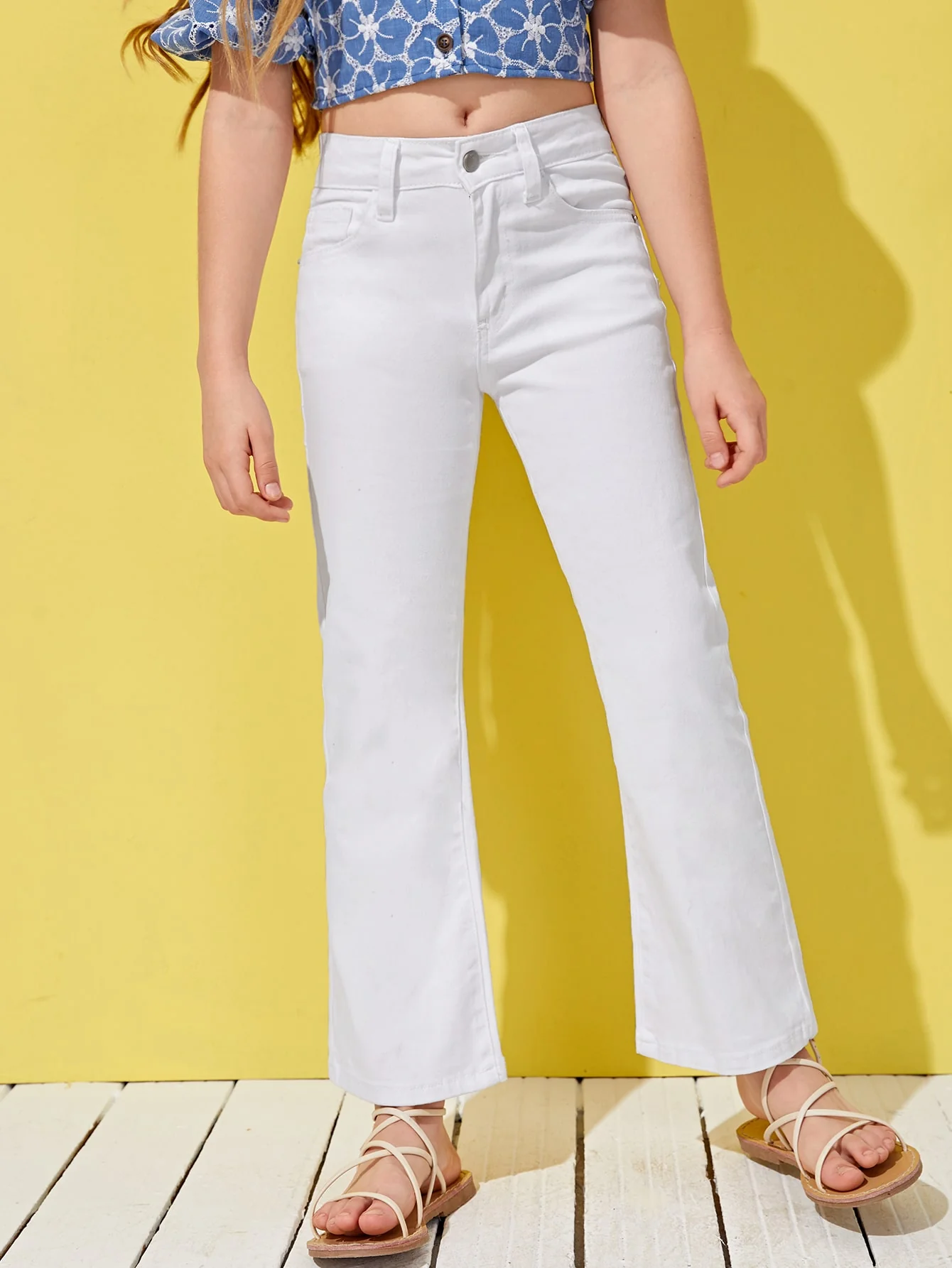 Girls Solid Flare Leg Jeans - Image 4