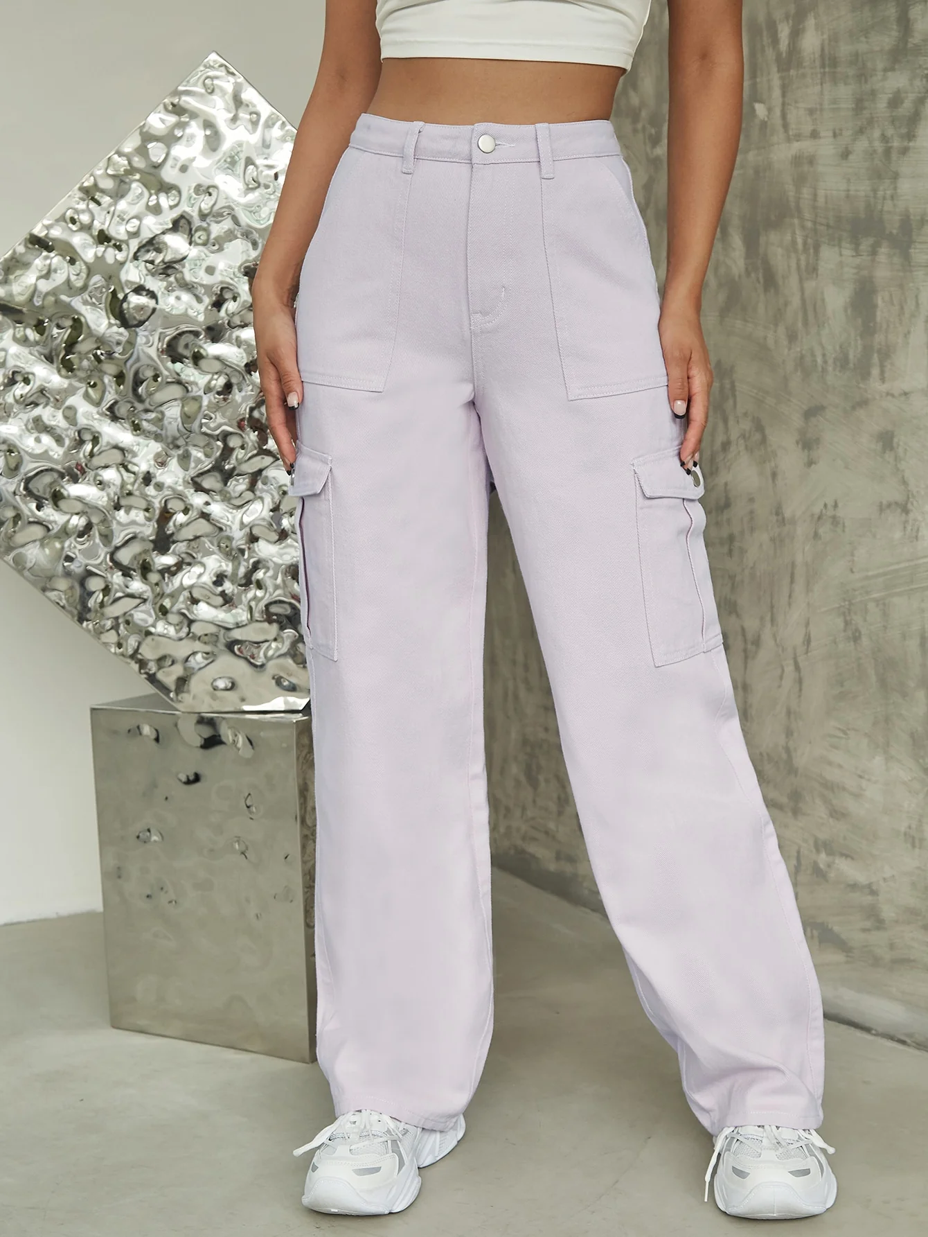 High Waist Flap Pocket Wide Leg Jeans - Image 5