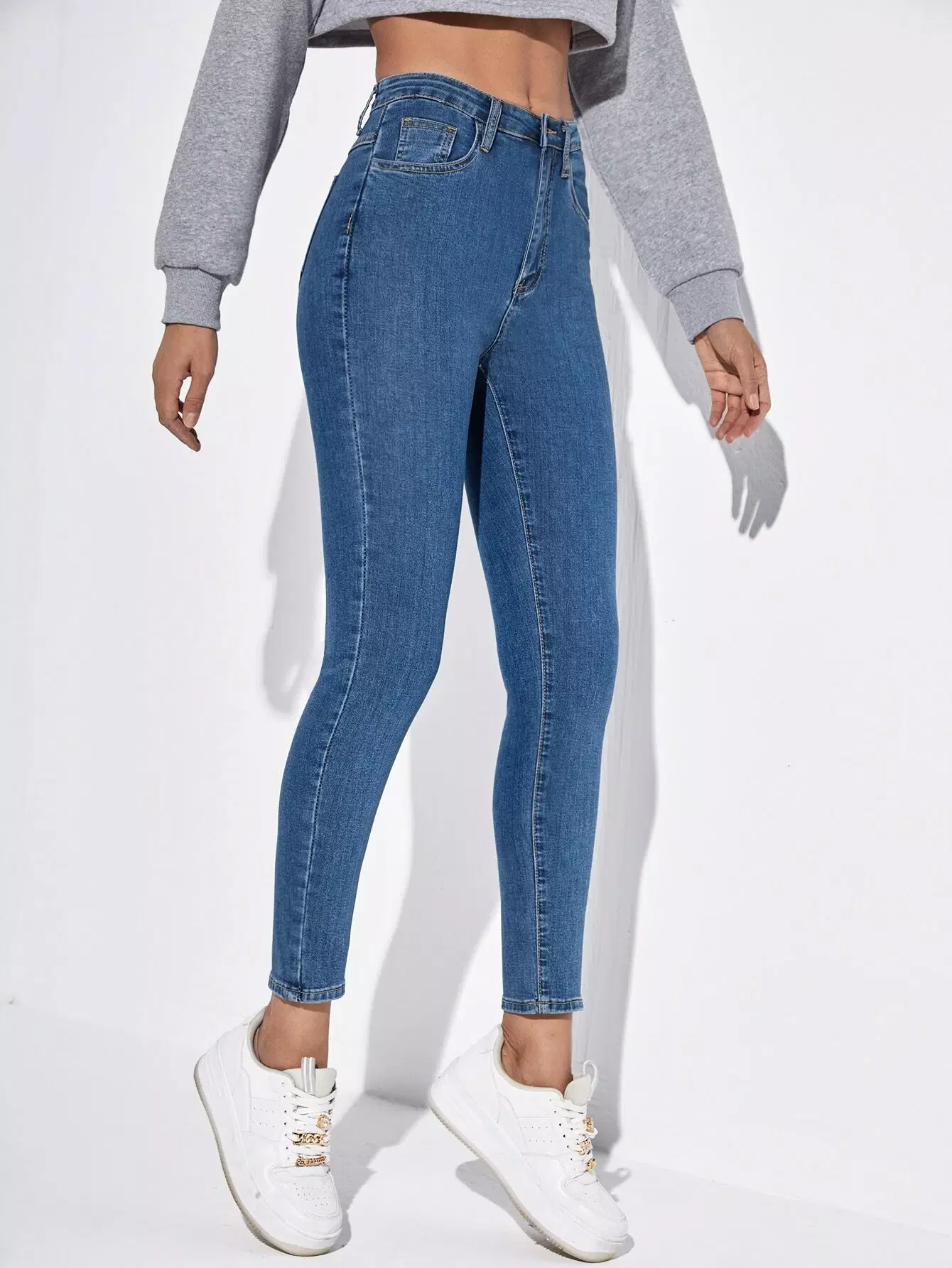 High Waist Slant Pocket Skinny Jeans - Image 4