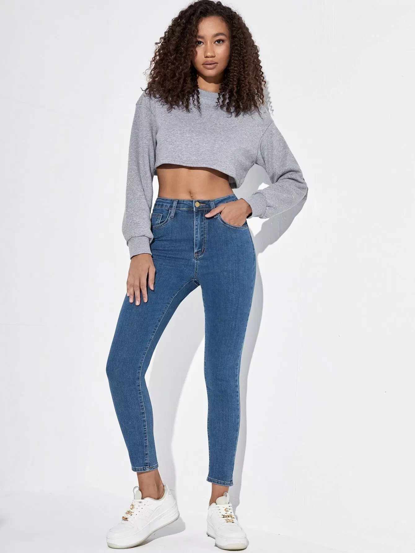 High Waist Slant Pocket Skinny Jeans - Image 5