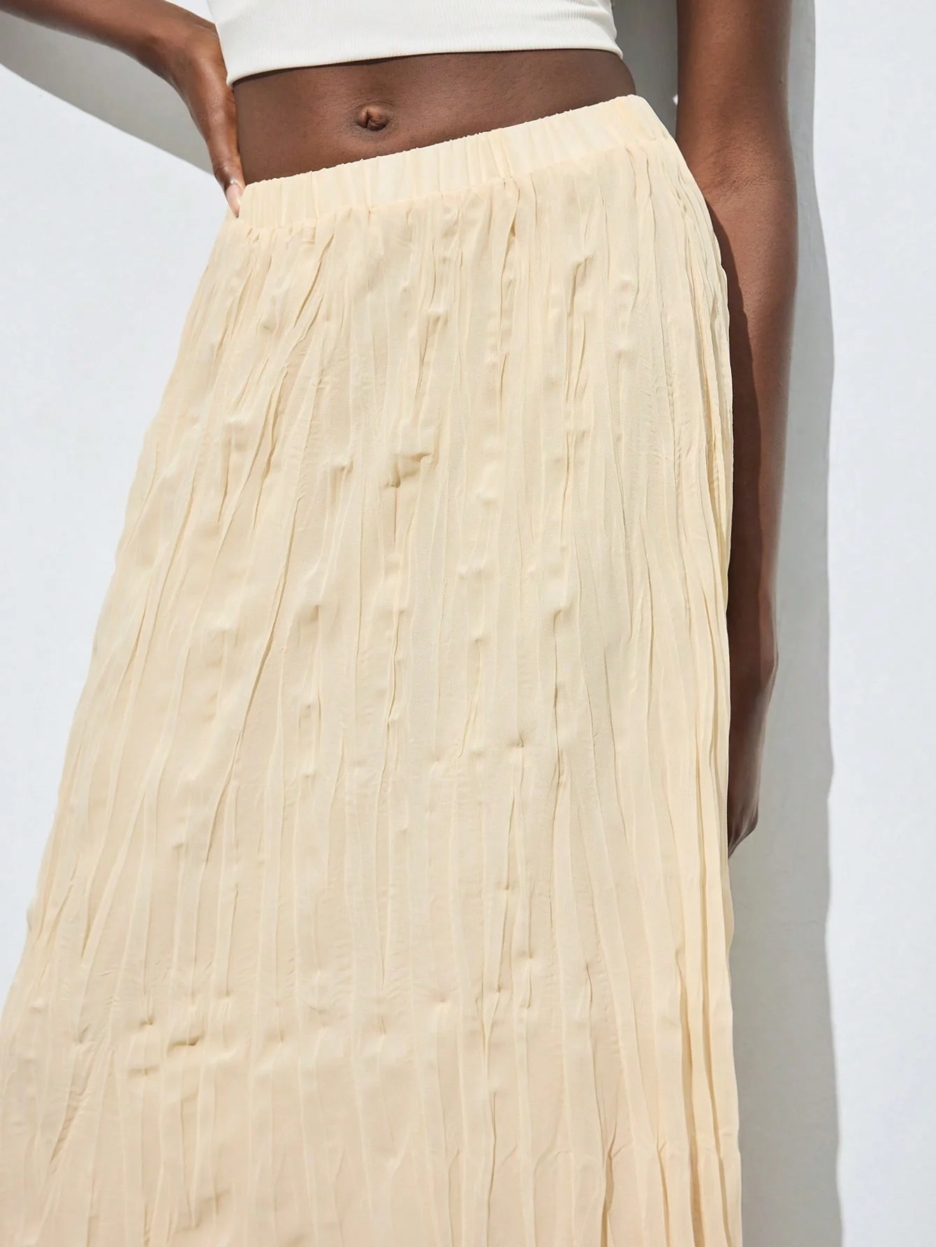 Maija 2025 Summer New Asymmetrical Ruffle Pleats Waist Elastic Drawstring Flowy Skirt - Image 5
