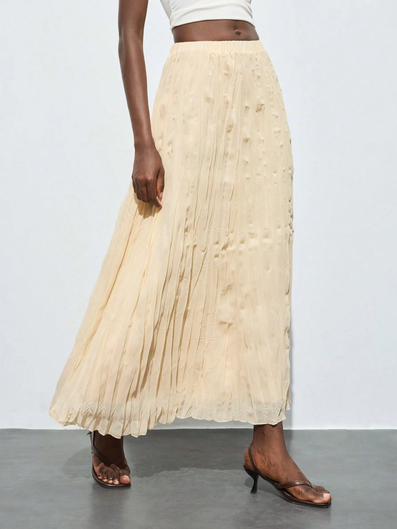 Maija 2025 Summer New Asymmetrical Ruffle Pleats Waist Elastic Drawstring Flowy Skirt - Image 6