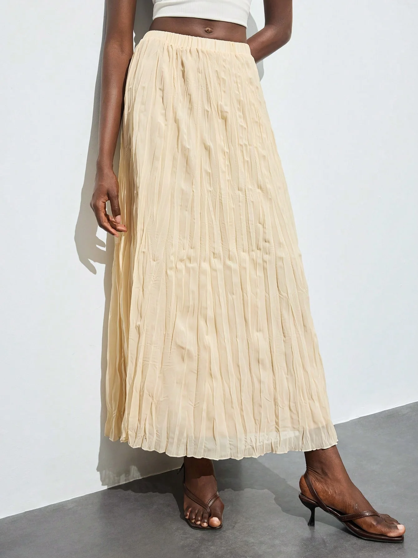 Maija 2025 Summer New Asymmetrical Ruffle Pleats Waist Elastic Drawstring Flowy Skirt - Image 7