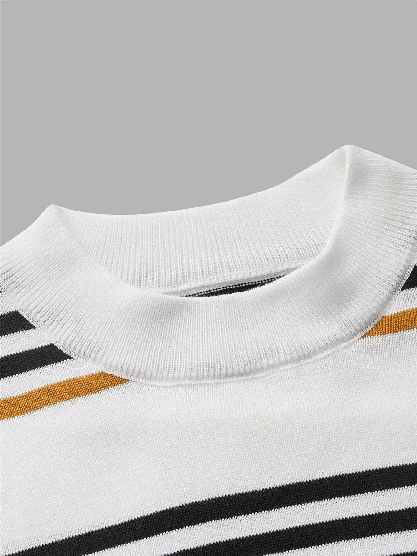 Men Stripe Pattern Mock Neck Sweater - Image 3