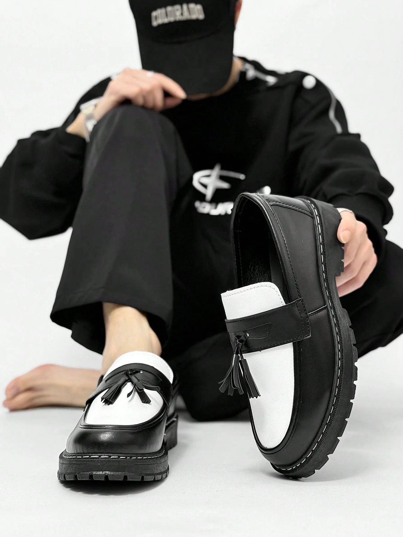 Men's Casual Thick Sole Slip-On Increased Height Plain Black Leather Shoes - Image 3