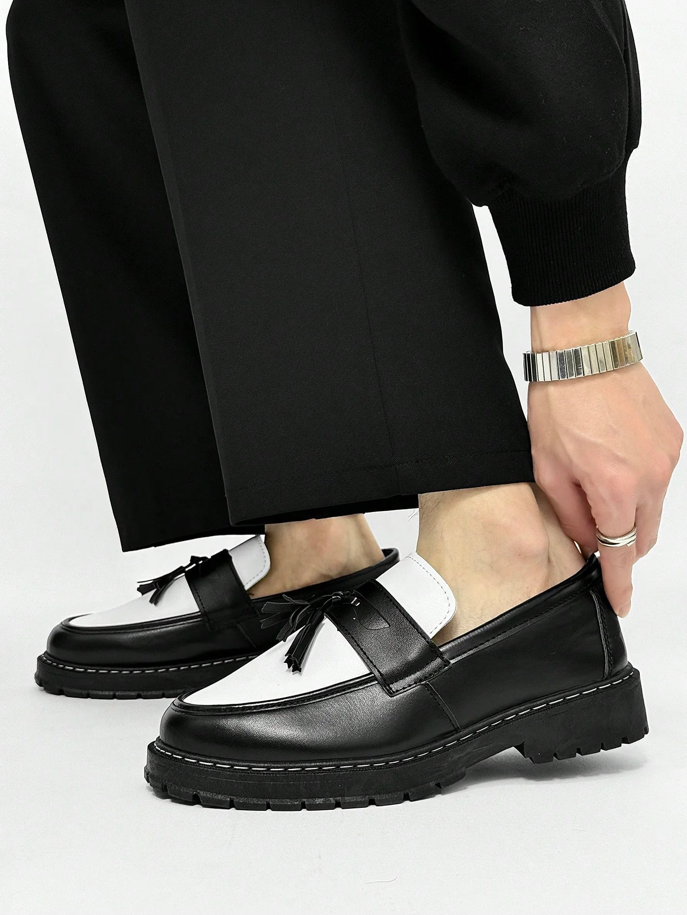 Men's Casual Thick Sole Slip-On Increased Height Plain Black Leather Shoes - Image 5
