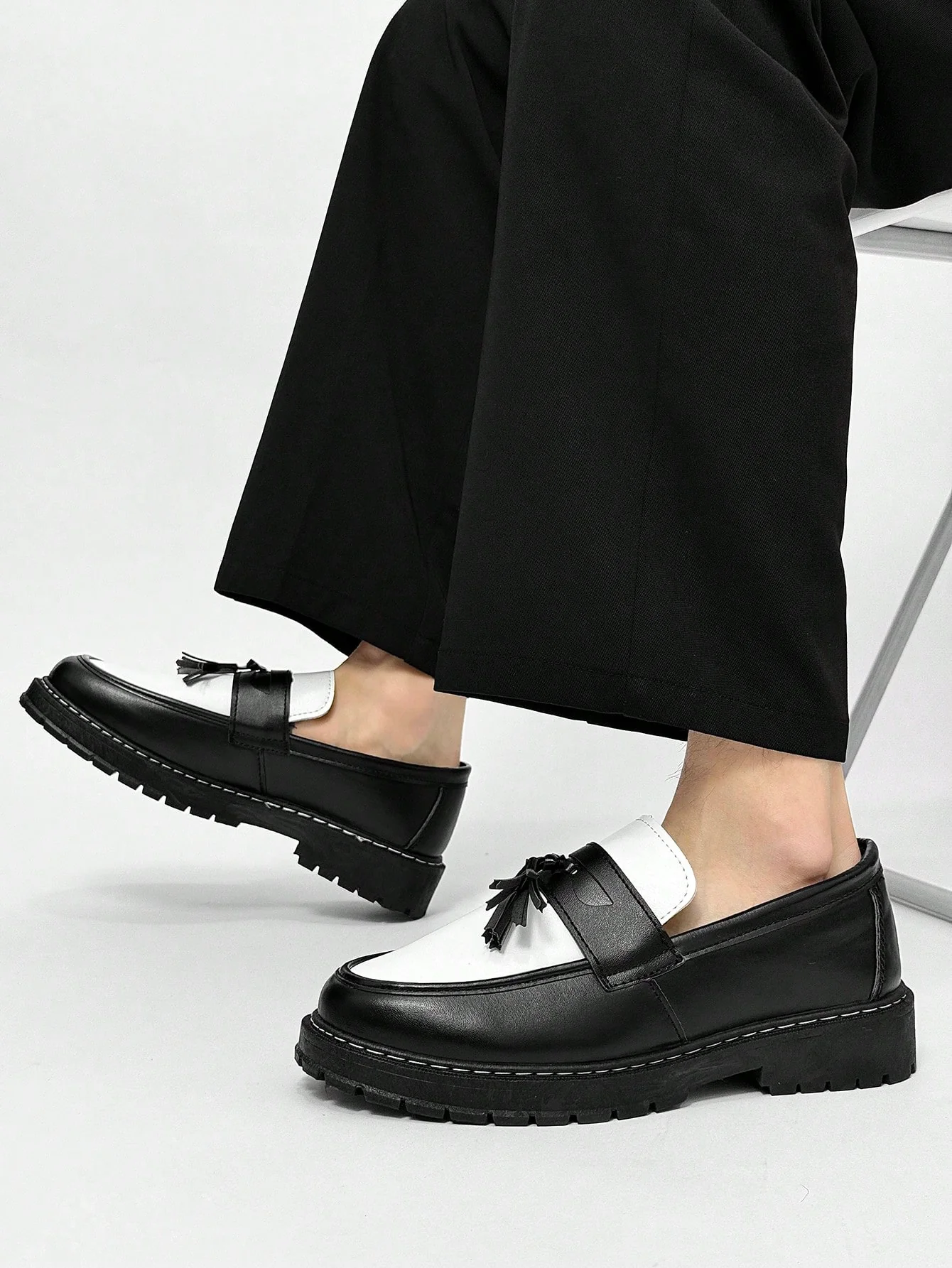 Men's Casual Thick Sole Slip-On Increased Height Plain Black Leather Shoes - Image 6