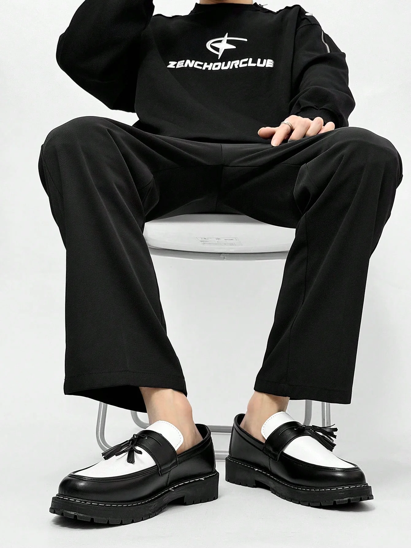 Men's Casual Thick Sole Slip-On Increased Height Plain Black Leather Shoes - Image 7
