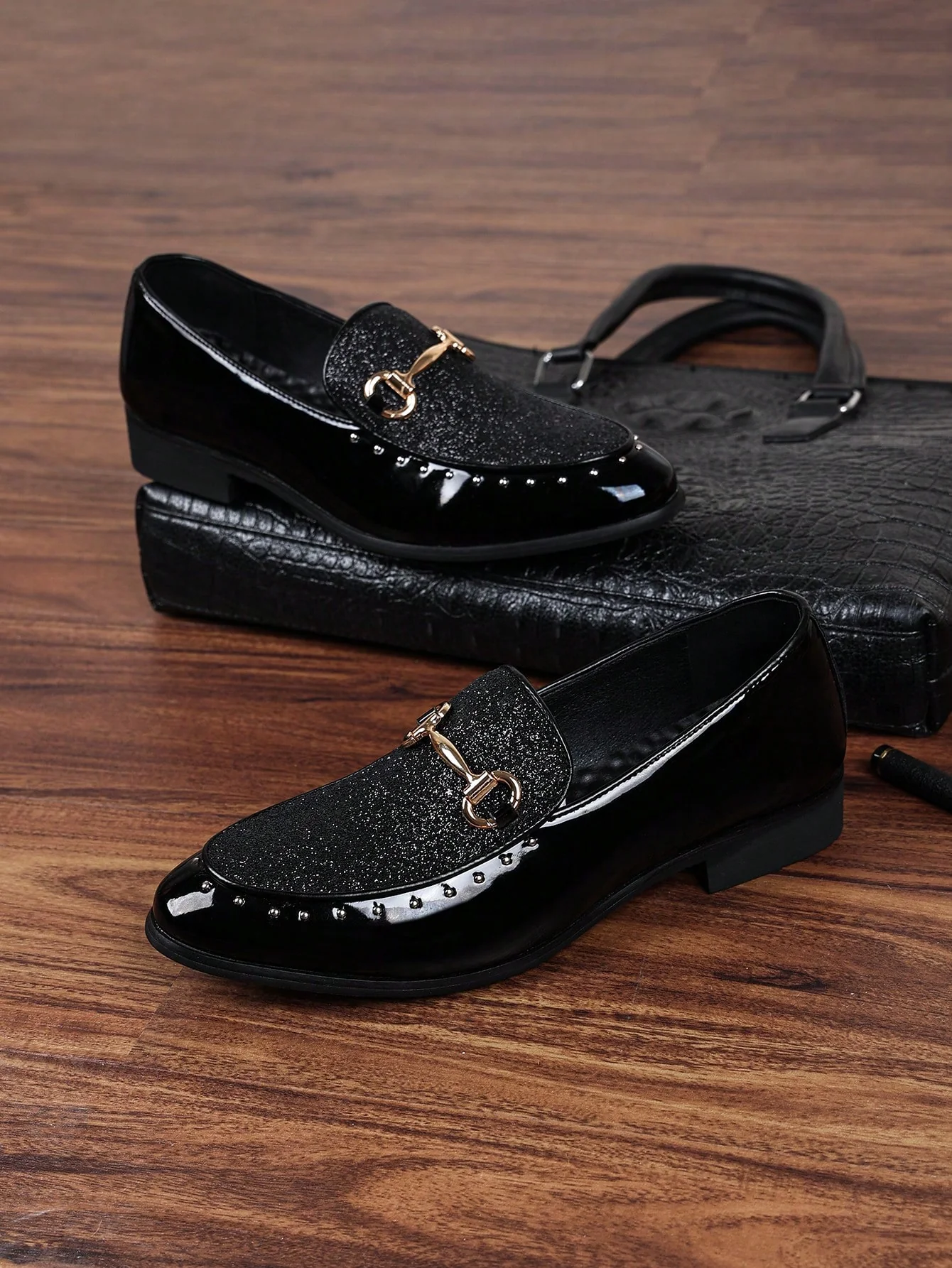 Men's Colorful Pattern Loafers With Sequin Elements, Soft Leather Slip-On Casual Dress Shoes, Pointed - Image 5