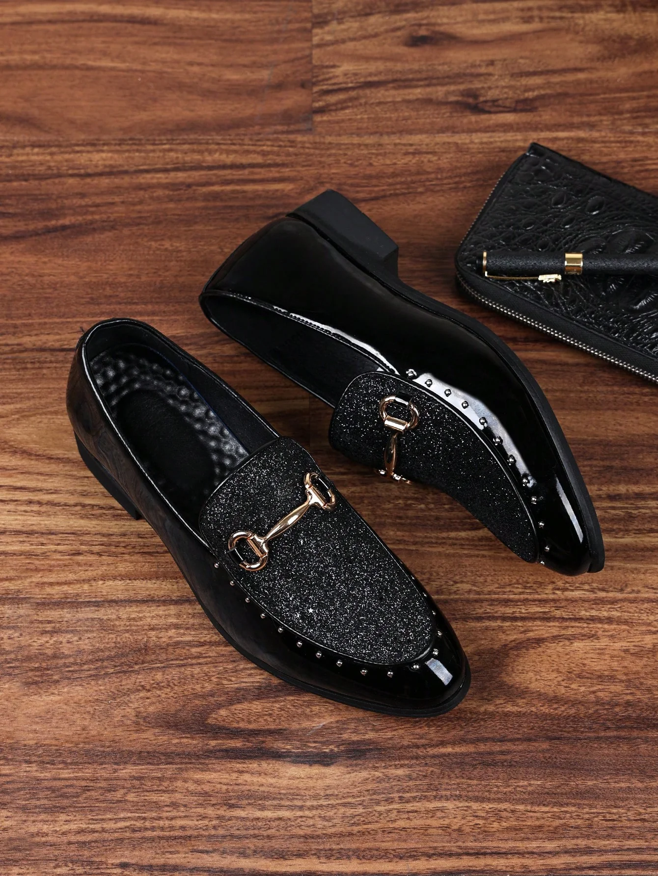 Men's Colorful Pattern Loafers With Sequin Elements, Soft Leather Slip-On Casual Dress Shoes, Pointed - Image 7