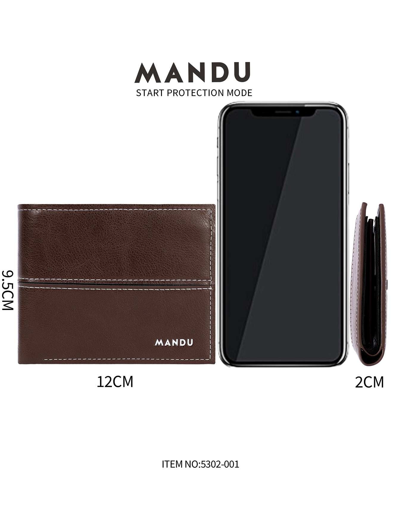 Men's wallet stitched with white thread - Coffee Brown - Image 3