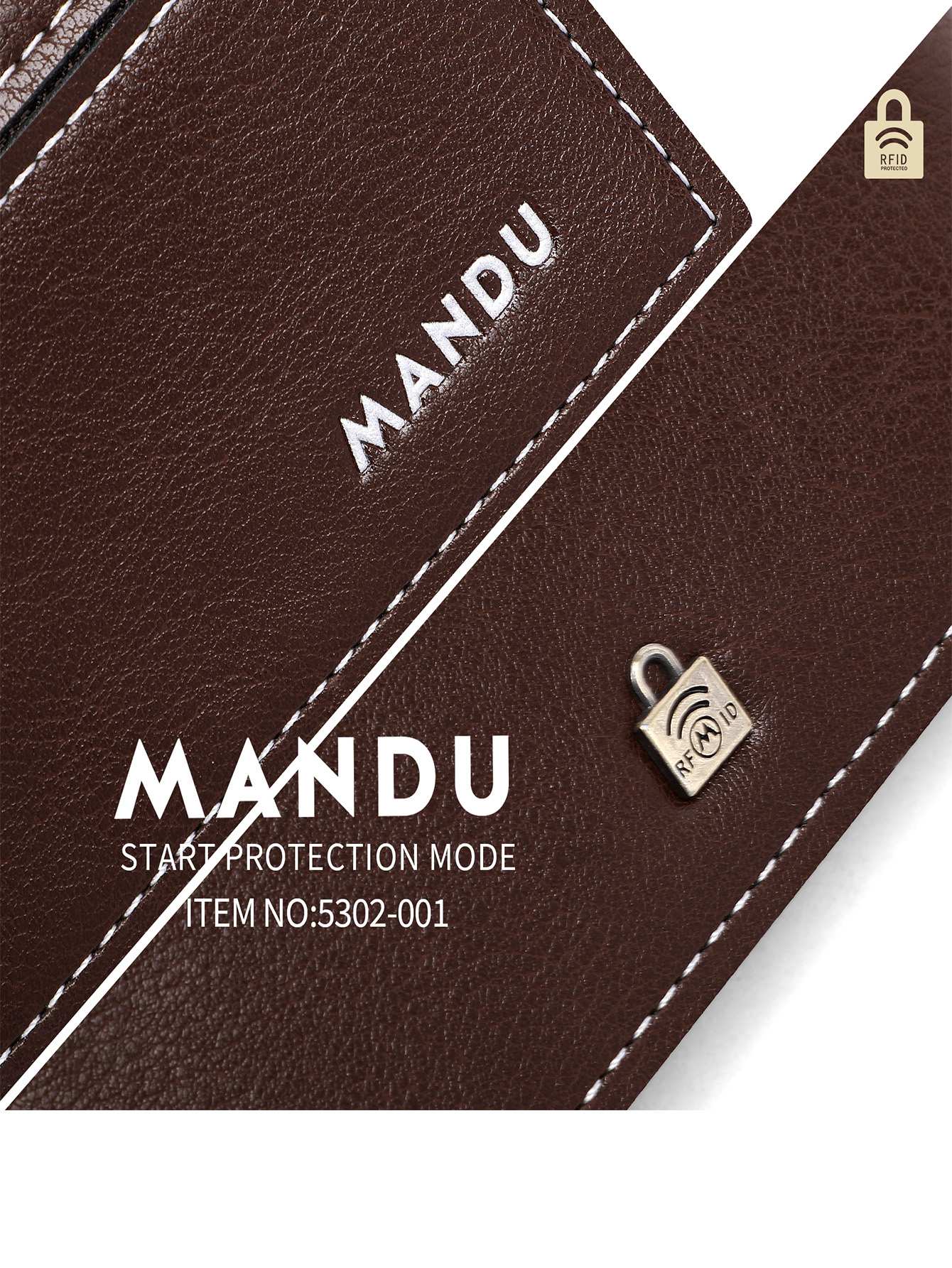 Men's wallet stitched with white thread - Coffee Brown - Image 4