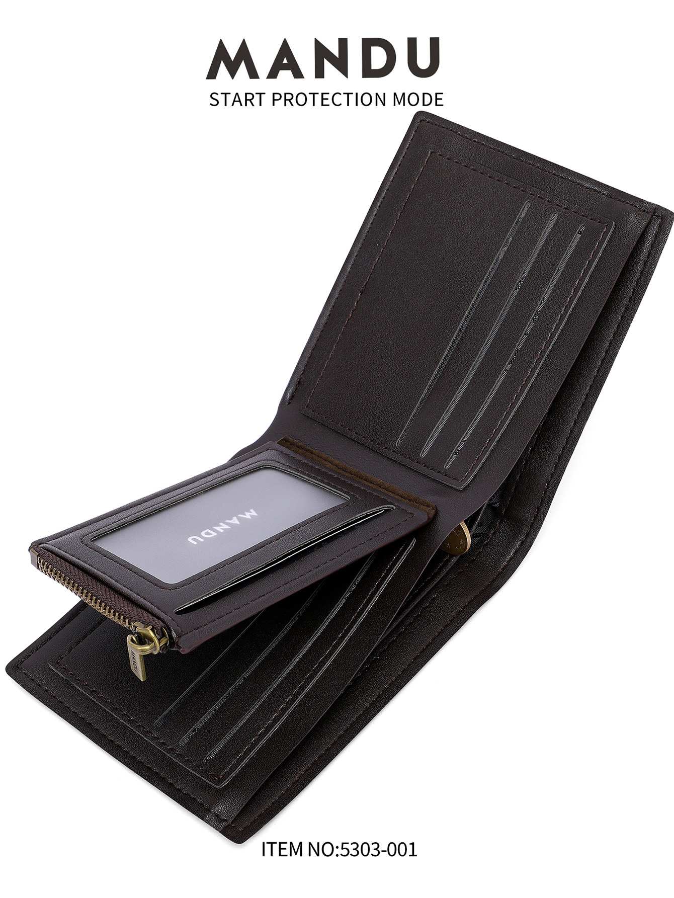 Men's wallet with leather effect and white stitching - Black - Image 3