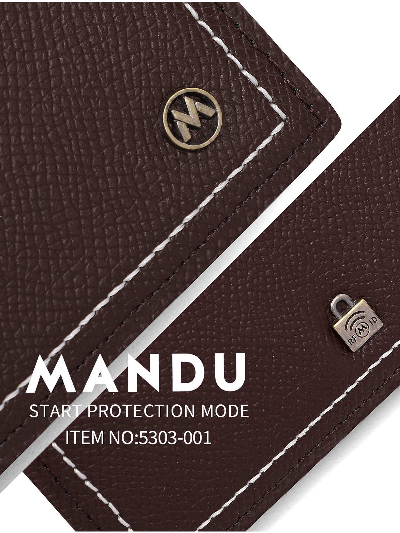 Men's wallet with leather effect and white stitching - Coffee Brown - Image 5