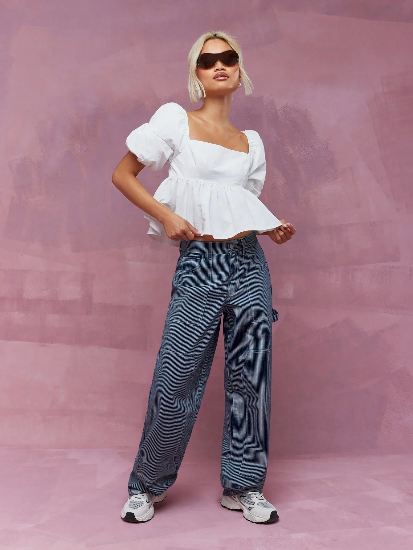 MISSGUIDED Square Neck Balloon Sleeves Peplum Top With Scrunchie - Image 4